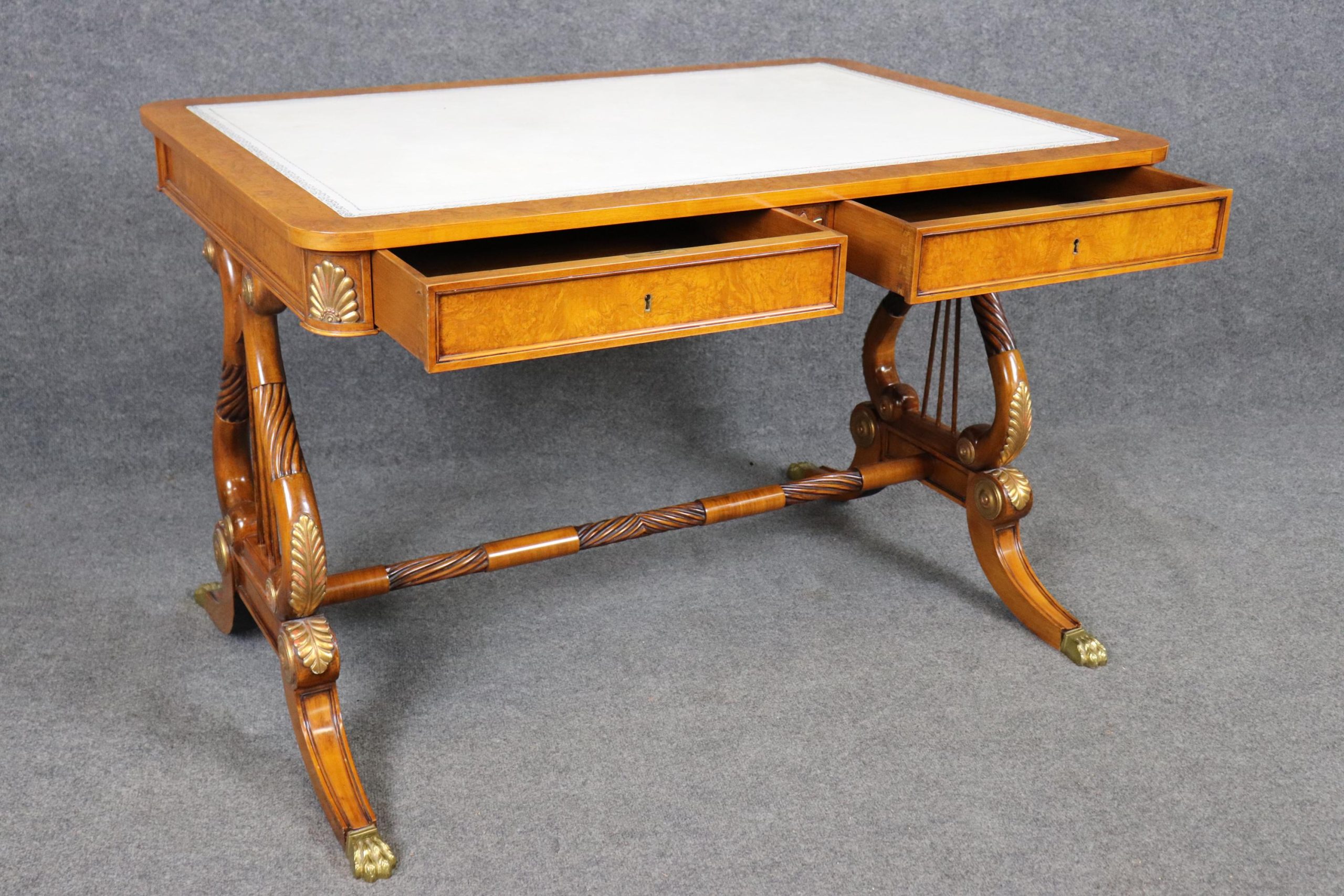 Italian Regency Style Embossed Leather Top Desk, Vintage Desk - Image 5