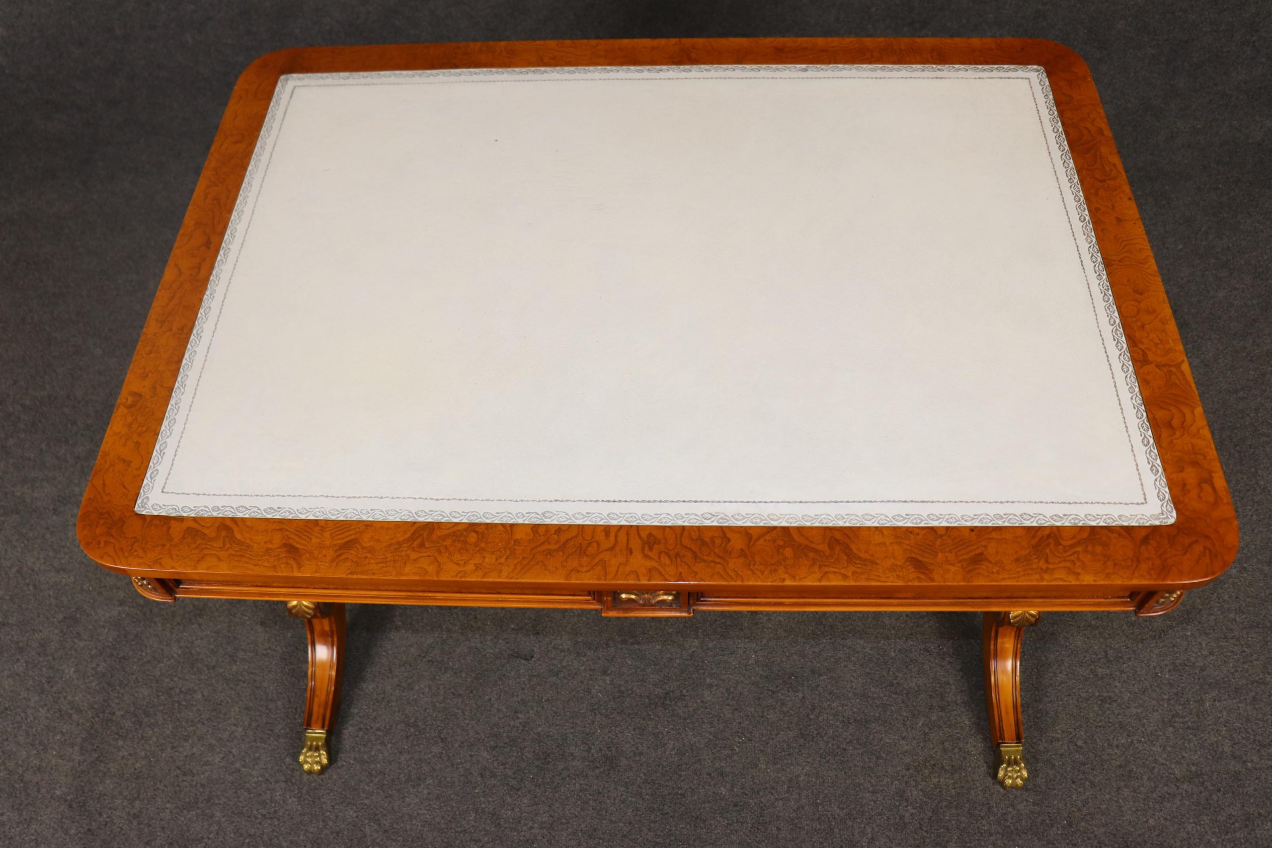 Italian Regency Style Embossed Leather Top Desk, Vintage Desk - Image 10