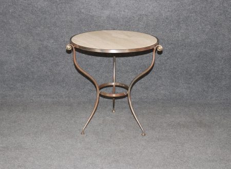 Hollywood Regency Travertine Top Gueridon - Brass Accent Table