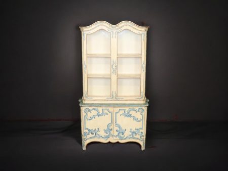 Baker Furniture Curio Cabinet: Vintage Venetian Painted Display Vitrine