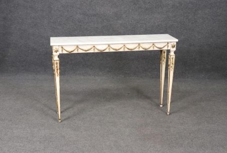 Vintage Italian Marble Top Console Table: Gold Gilt Accent Sofa Table