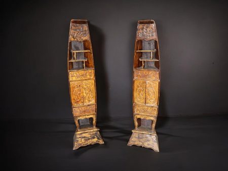 Vintage Pair of Oriental Style Carved Cabinets, Etageres