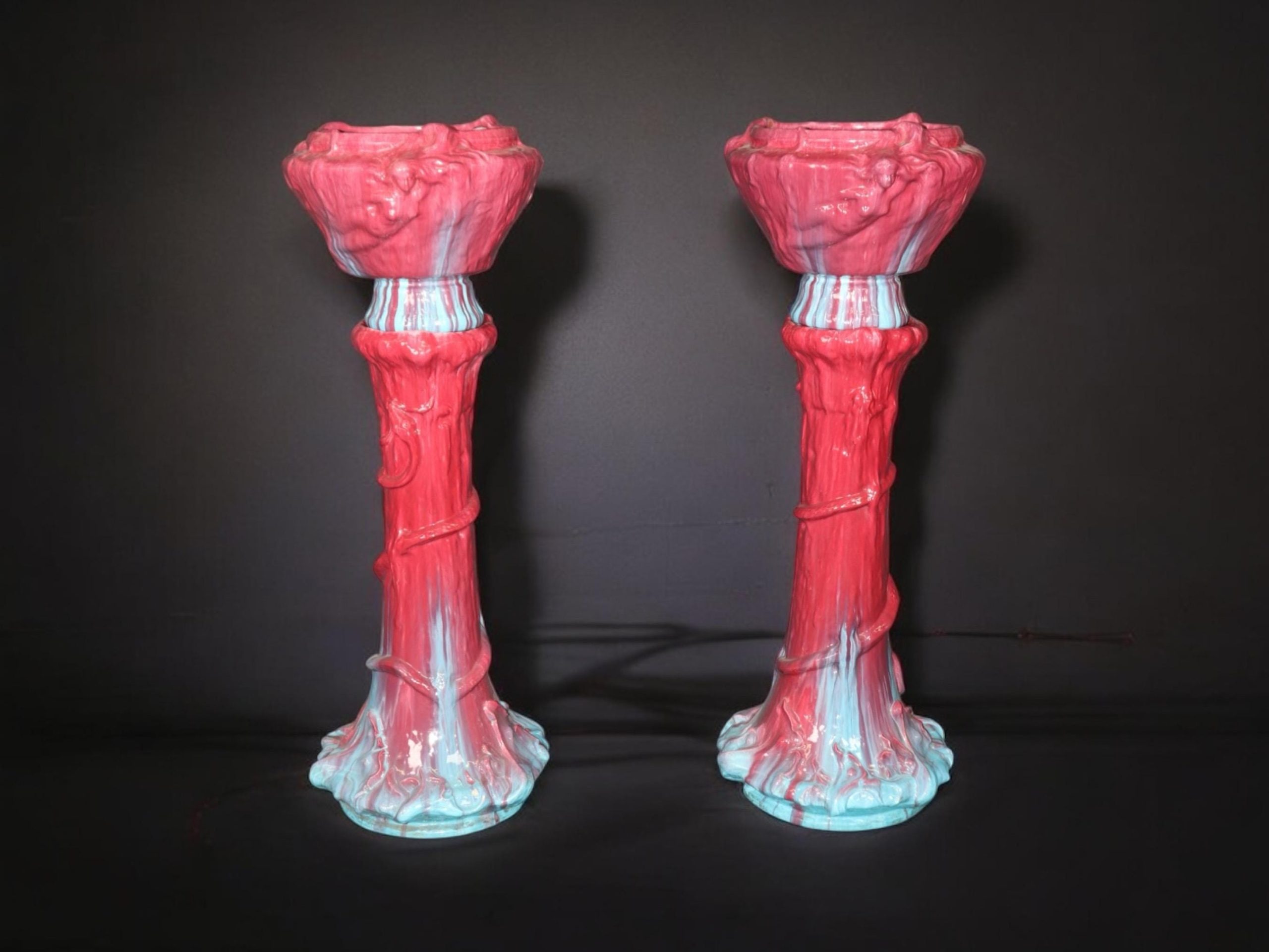 Antique 19th Century Monumental Pair of Majolica Planters, Jardiniere