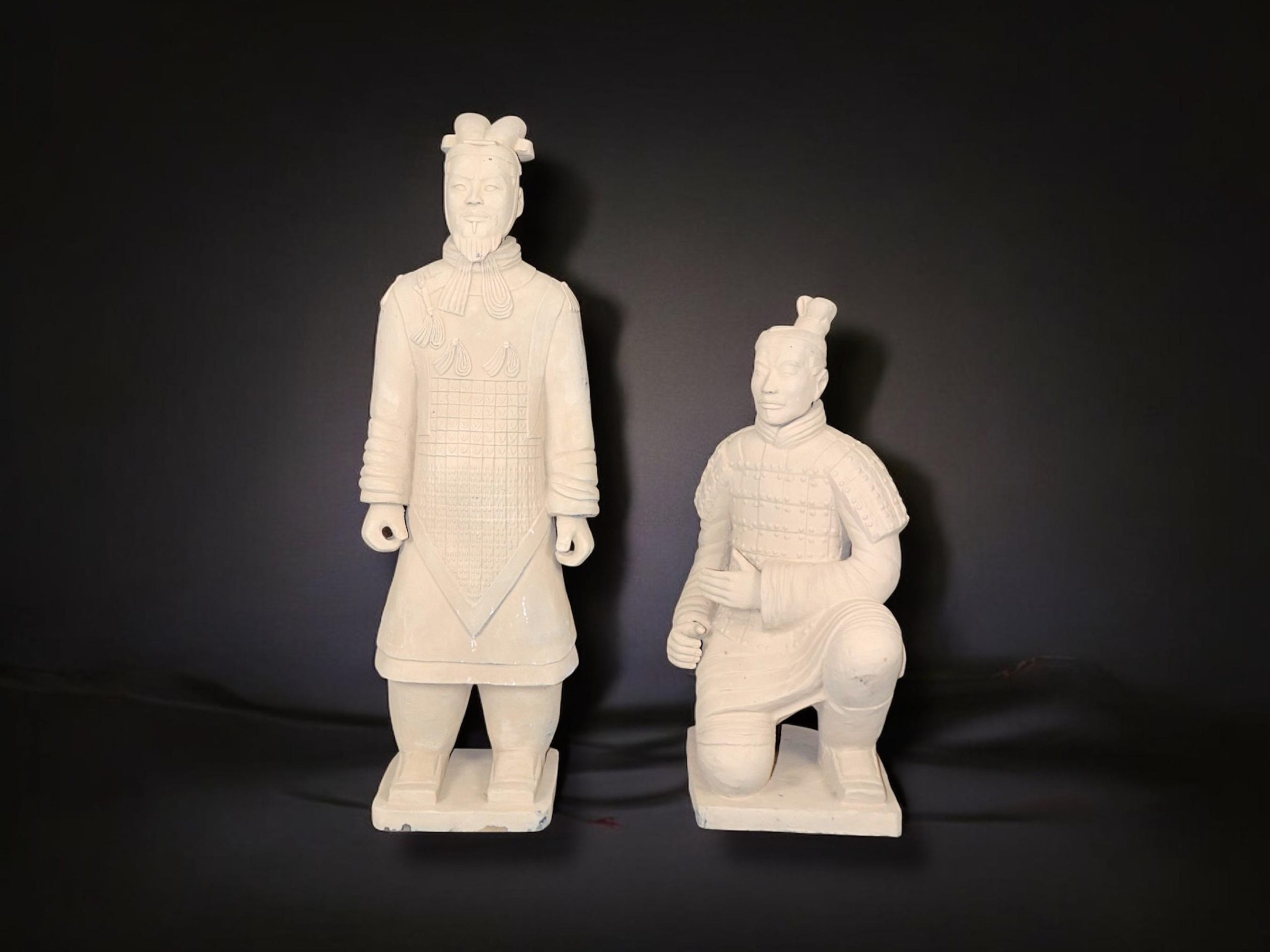 Pair of Terra Cotta Chinese Soldier Sculptures circa 1950s, Statues