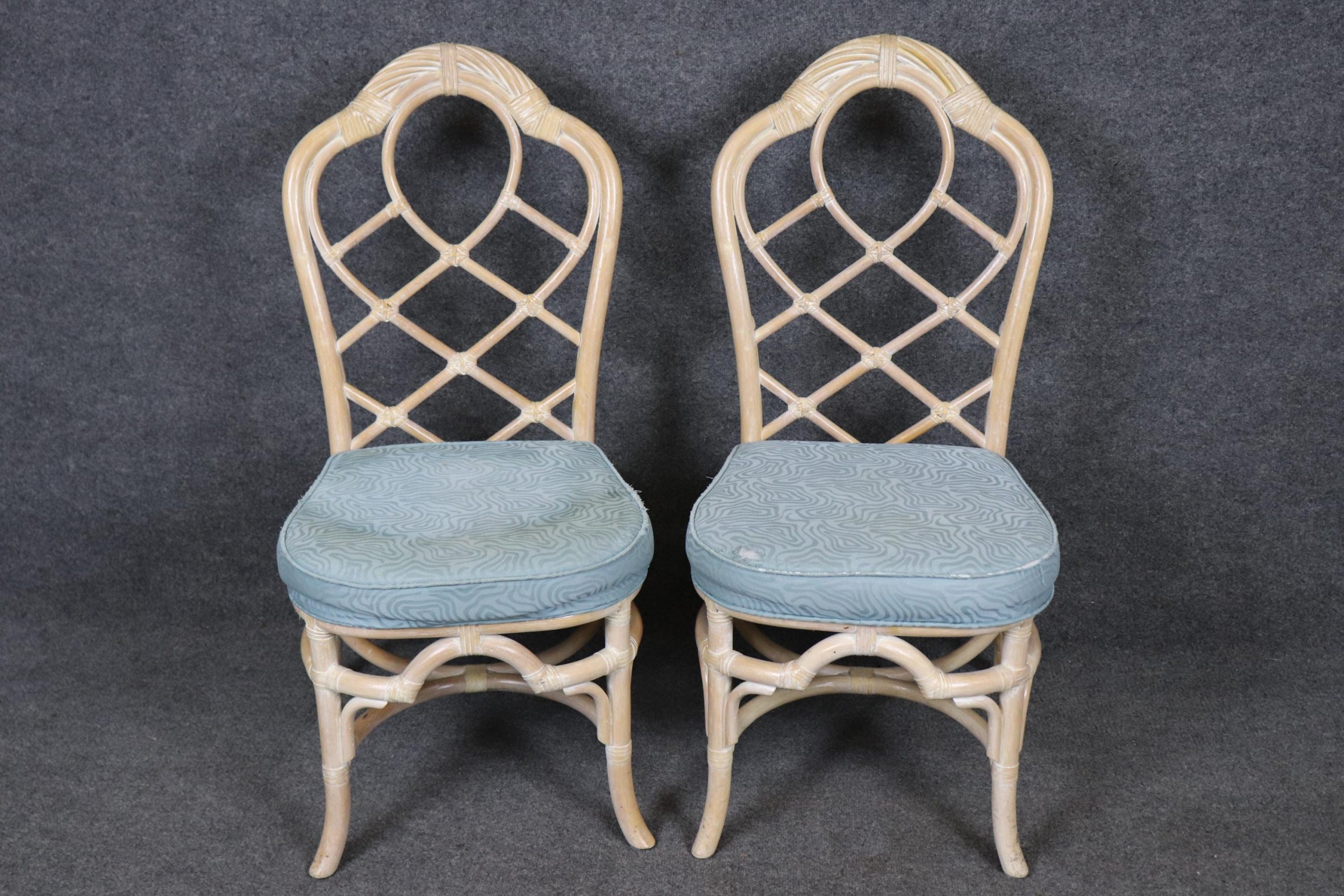 6 Lane Venture Bamboo Distressed Paint Decorated Dining Chairs, Vintage Chairs - Image 3