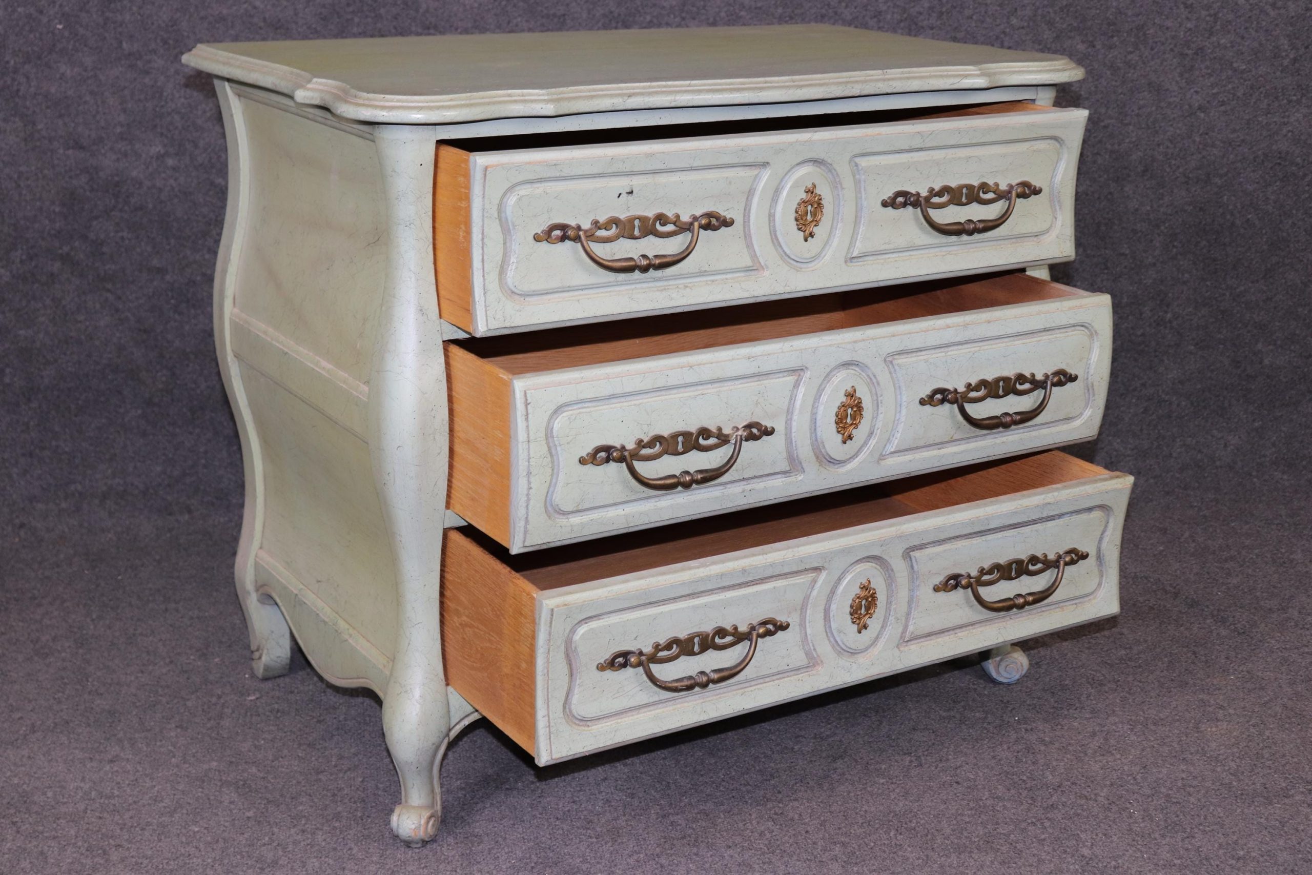 Louis XV Country French Style Blue Distressed Chest of Drawers by Hickory, Commode - Image 4
