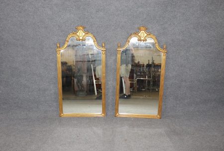 Pair of Italian Rococo Style Carved Gold Gilt Mirrors, Wall Mirrors