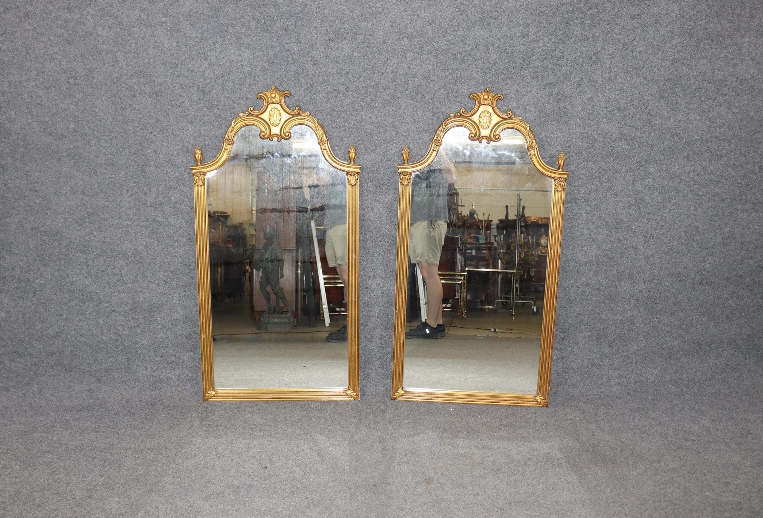 Pair of Italian Rococo Style Carved Gold Gilt Mirrors, Wall Mirrors