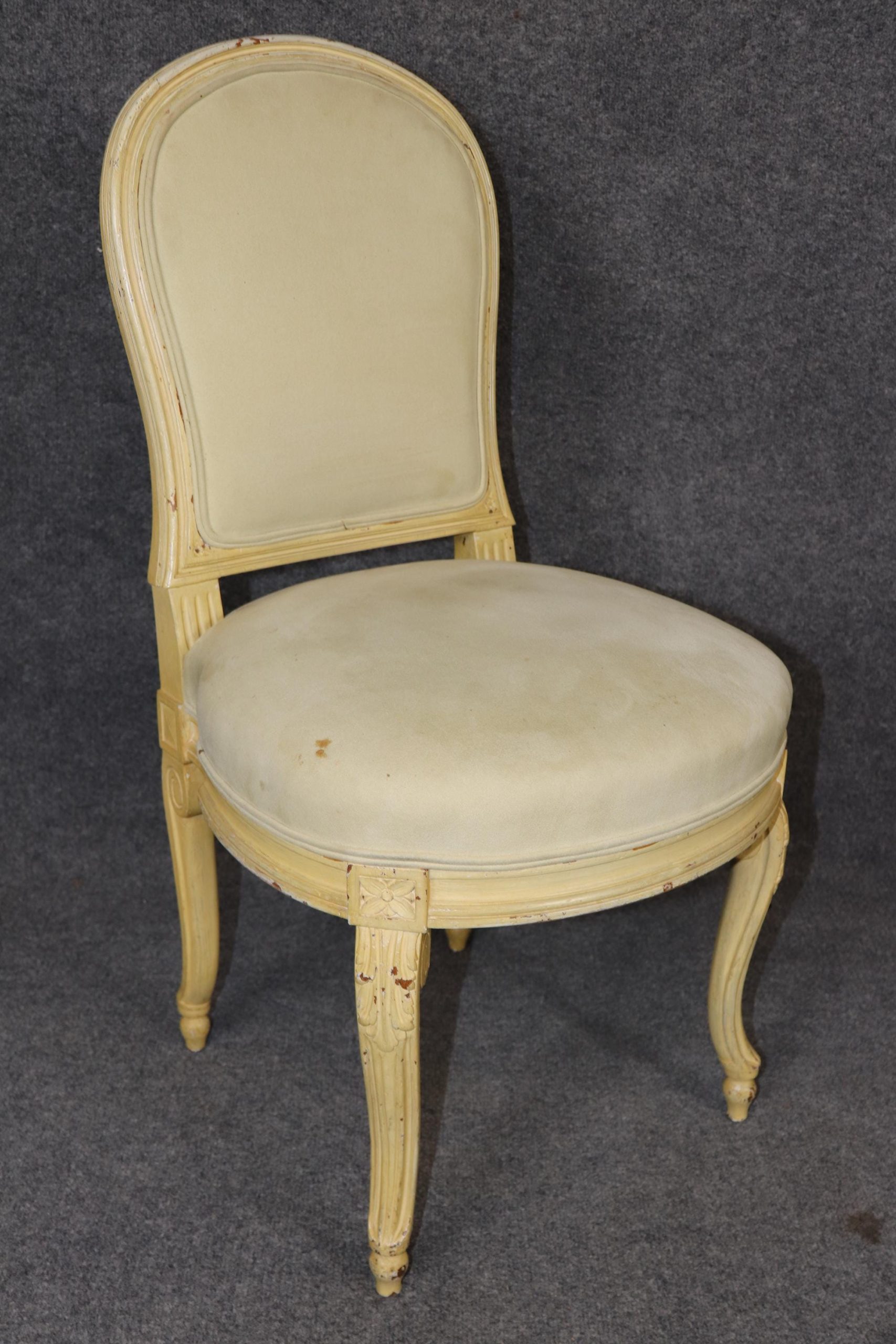 Set of 6 French Louis XV Style Distressed Dining Chairs: Early 20th Century - Image 8