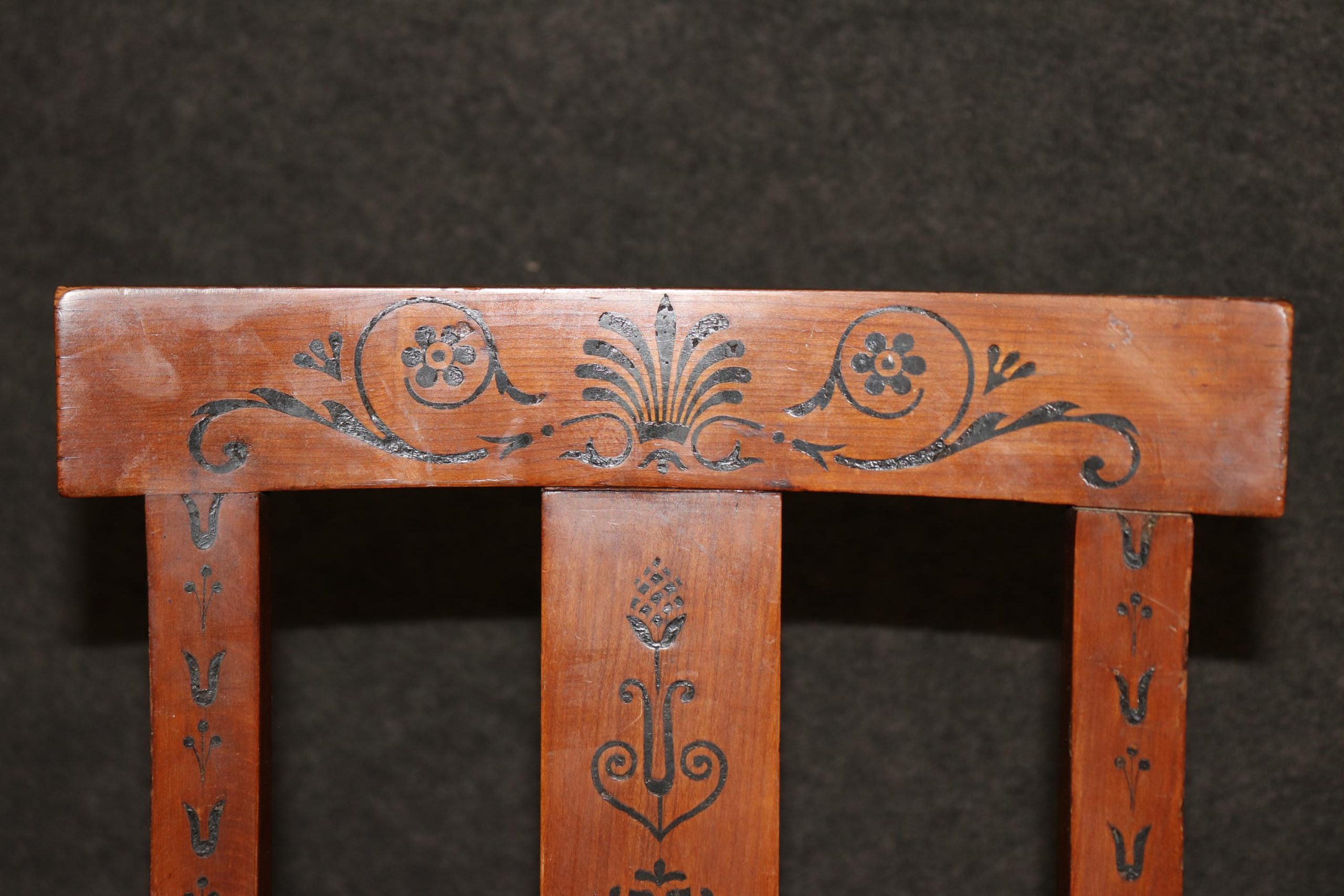 Pair of Antique Empire Style Dutch Marquetry Inlaid and Carved Side Chairs, Accent Chairs - Image 7