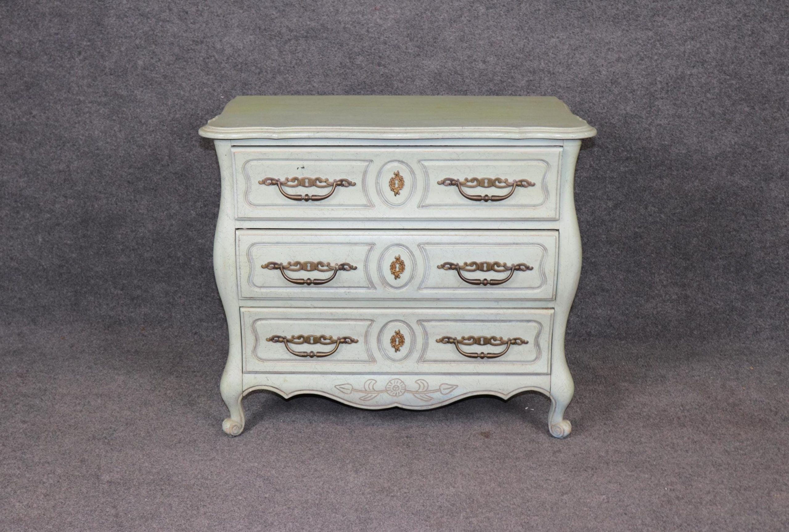 Louis XV Country French Style Blue Distressed Chest of Drawers by Hickory, Commode