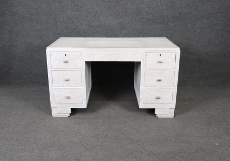 French Art Deco White Paint Decorated Oak Desk, Antique Desk