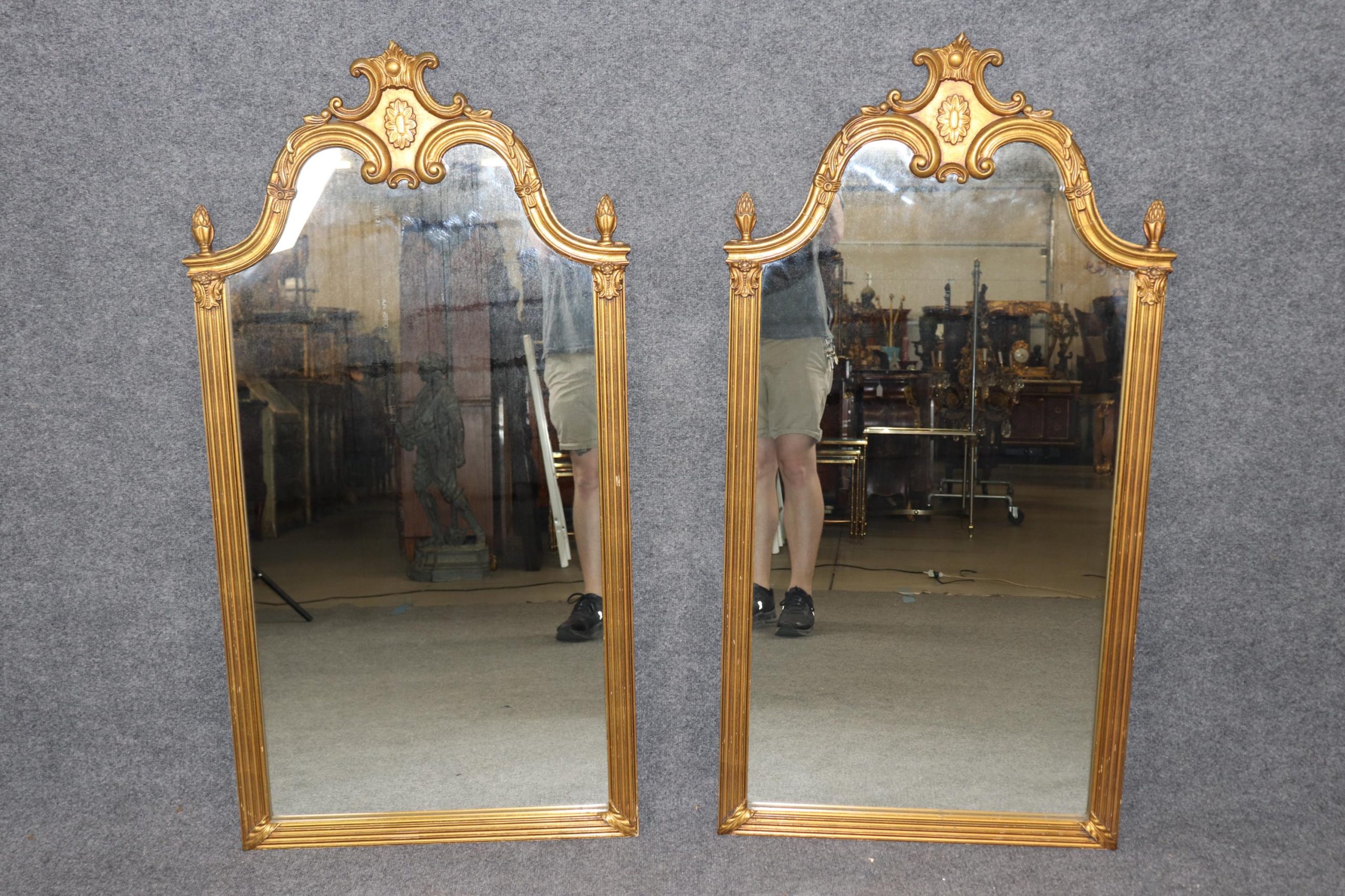 Pair of Italian Rococo Style Carved Gold Gilt Mirrors, Wall Mirrors - Image 2