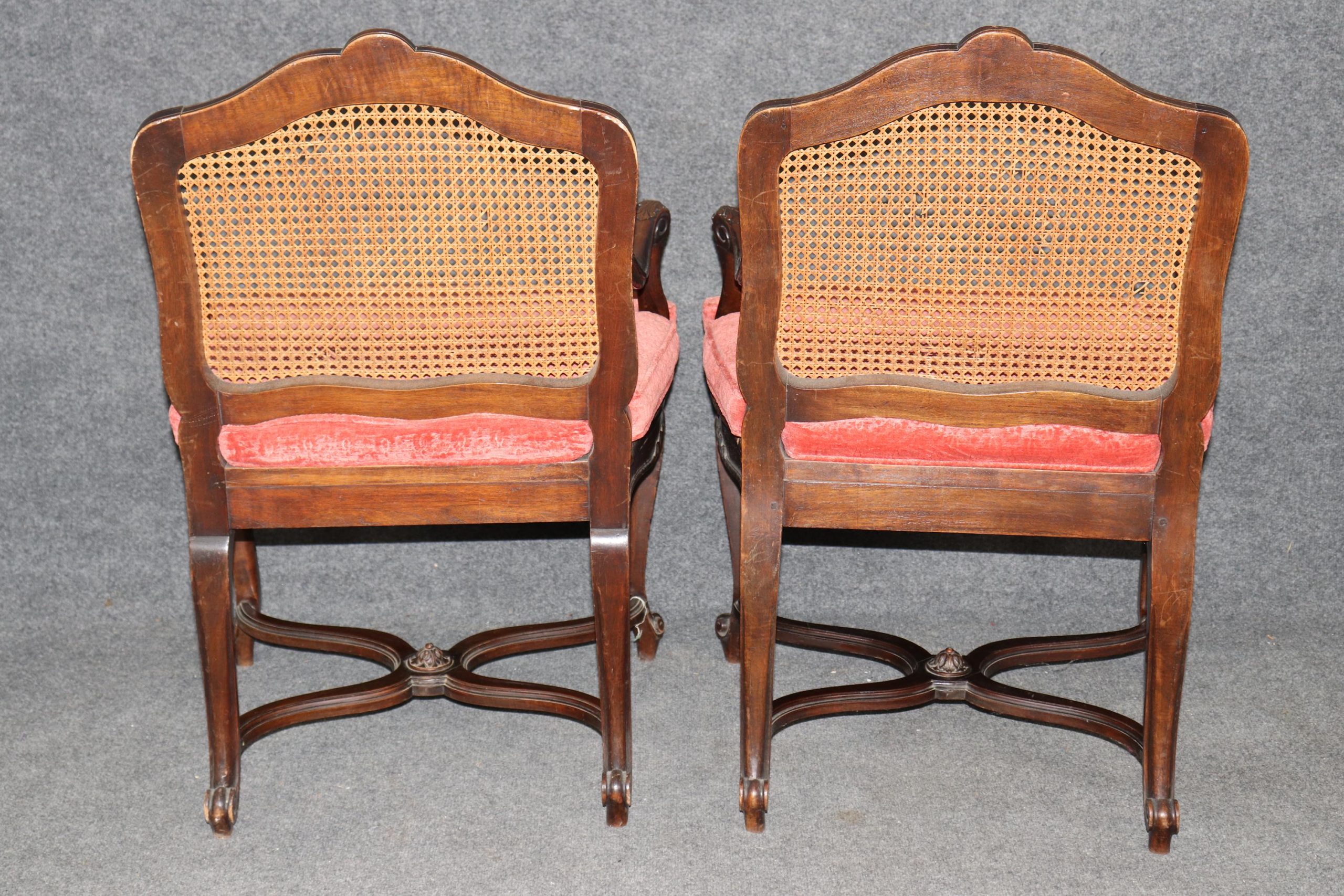 Pair of French Louis XV Carved Cane Back Armchairs C. 1900, Bergeres - Image 4