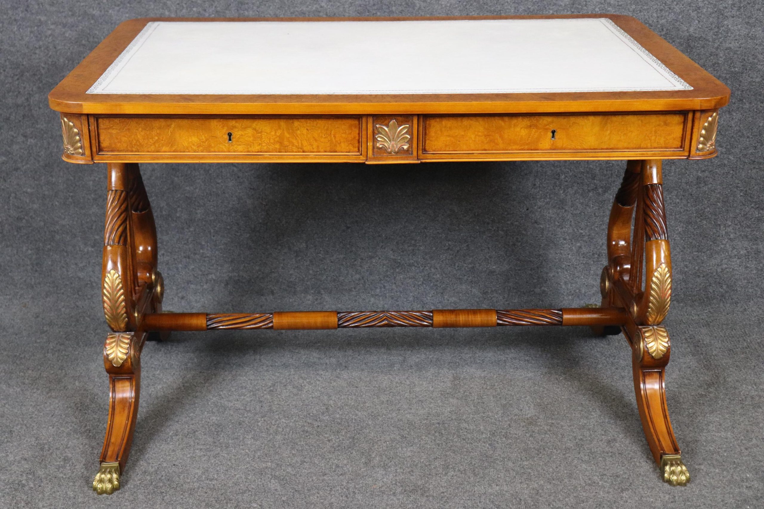 Italian Regency Style Embossed Leather Top Desk, Vintage Desk - Image 2