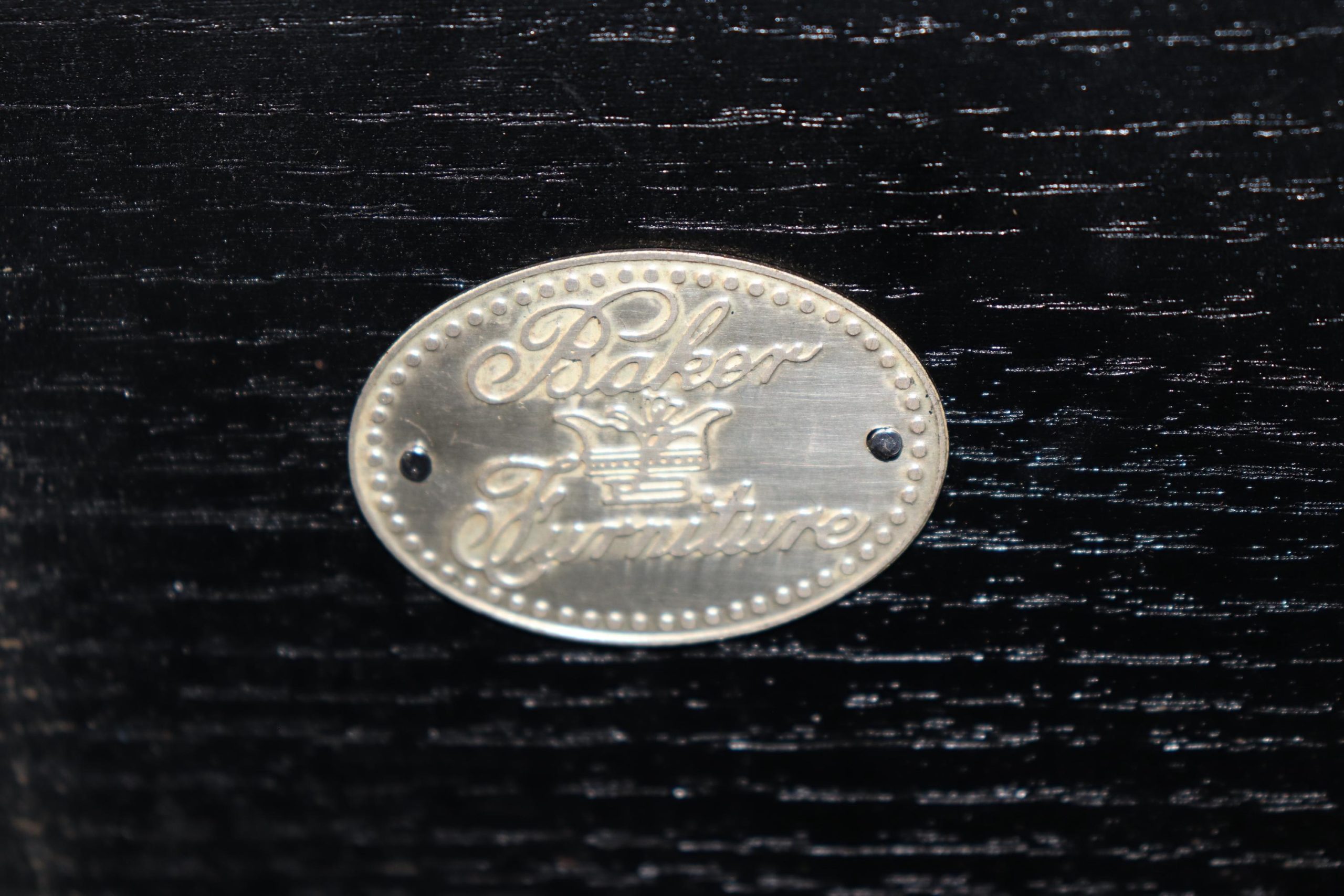 Baker Louis XV Style Black Ebonized Brass Mounted Leather Top Desk, Vintage Desk - Image 7