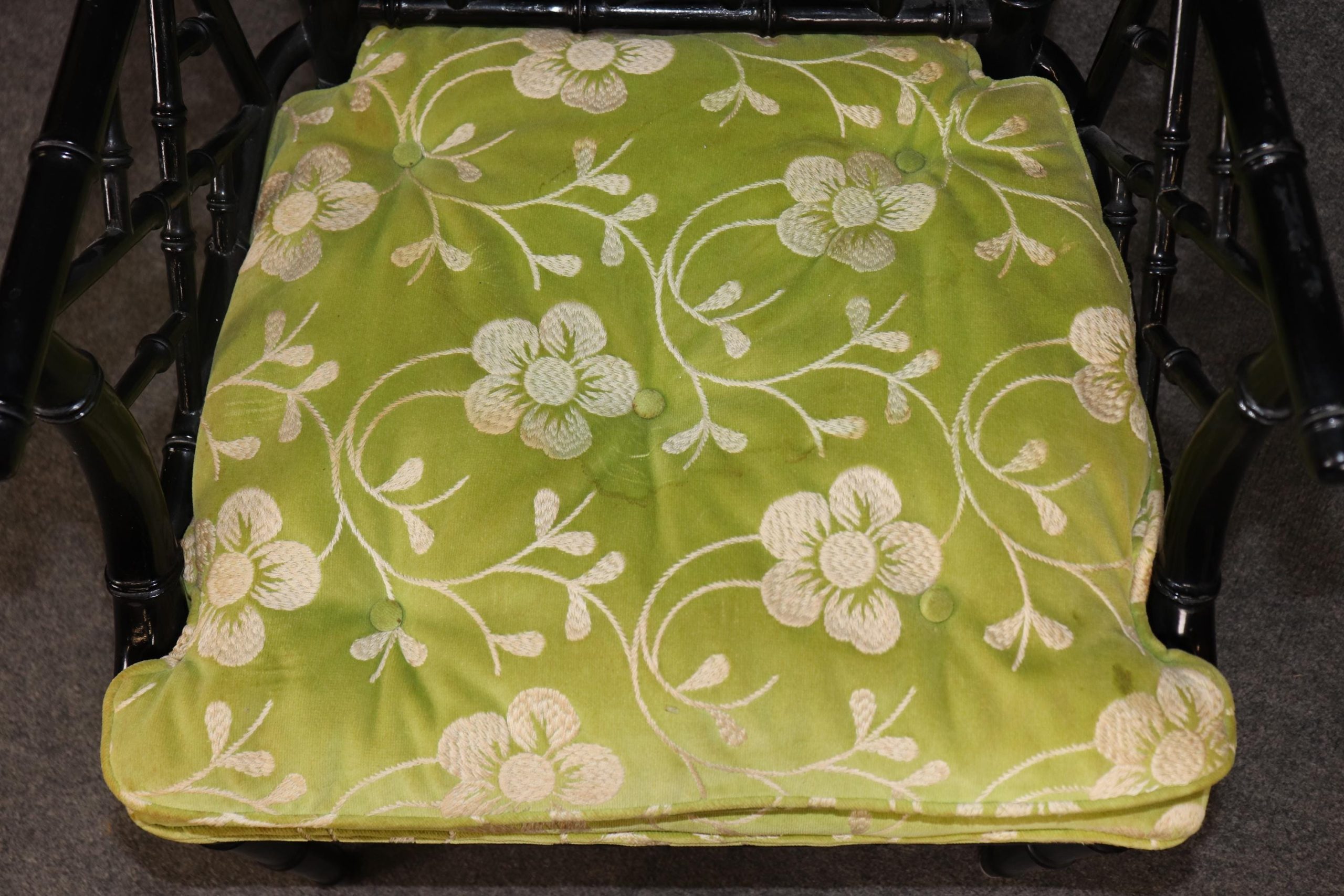 Hollywood Regency Ebonized Armchairs - Set of 4 Vintage Dining Chairs - Image 7