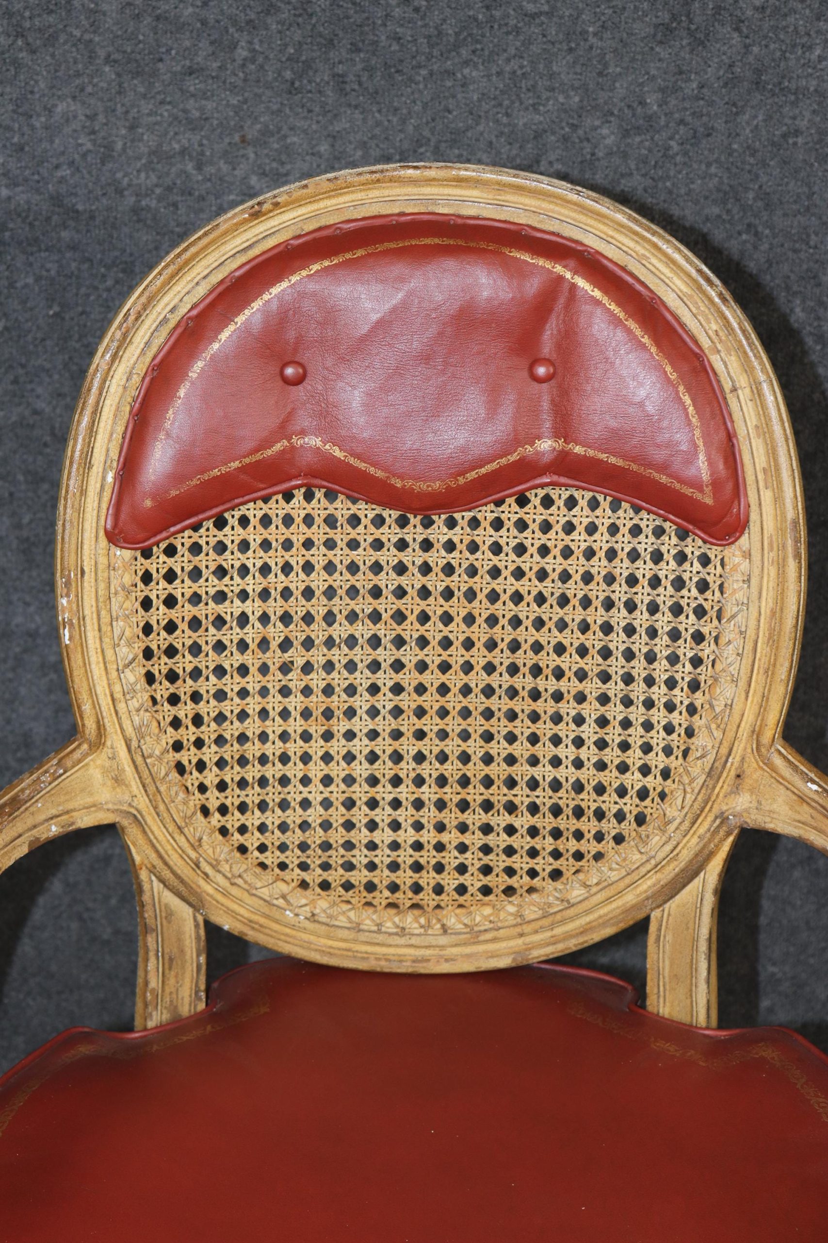 Set of 10 Vintage Louis XVI Style Cane Leather Upholstered Dining Room Chairs, Conference Room Chairs - Image 8