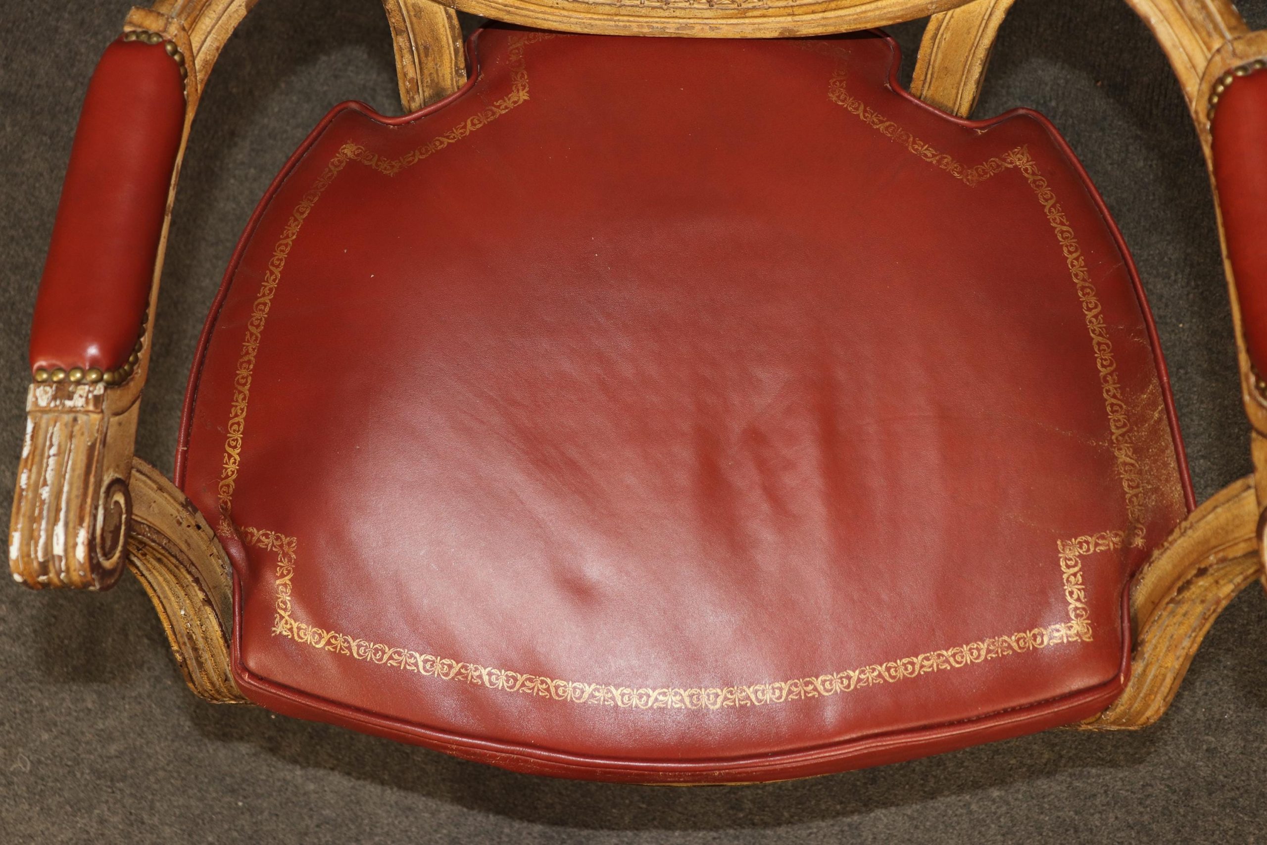 Set of 10 Vintage Louis XVI Style Cane Leather Upholstered Dining Room Chairs, Conference Room Chairs - Image 10