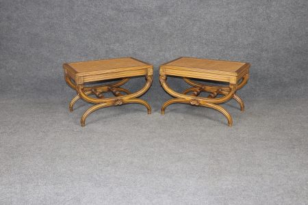 Vintage Pair of Directoire Style Cane Bottom X Benches, Footstools