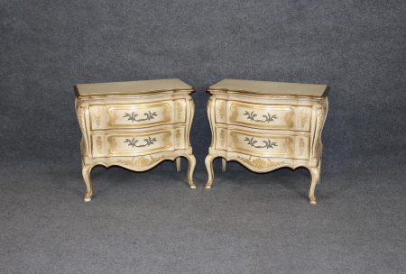 John Widdicomb Louis XV Nightstands: Creme Painted, Gilt Detail