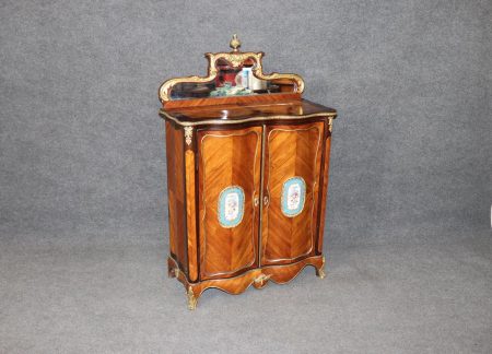 Antique 19th Century Louis XV Style Bronze Mounted Sevres Inset Plaques Cabinet Server, Vintage Cabinet