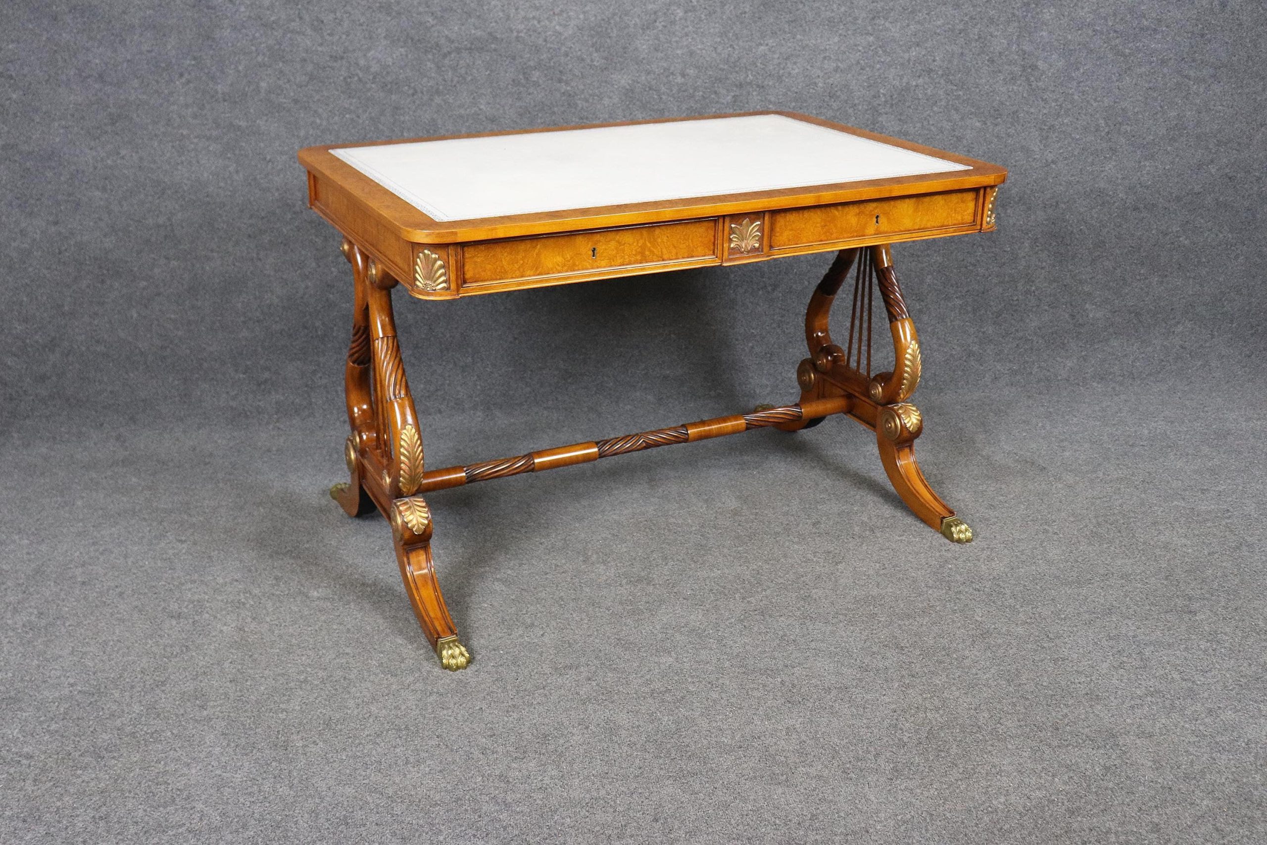 Italian Regency Style Embossed Leather Top Desk, Vintage Desk