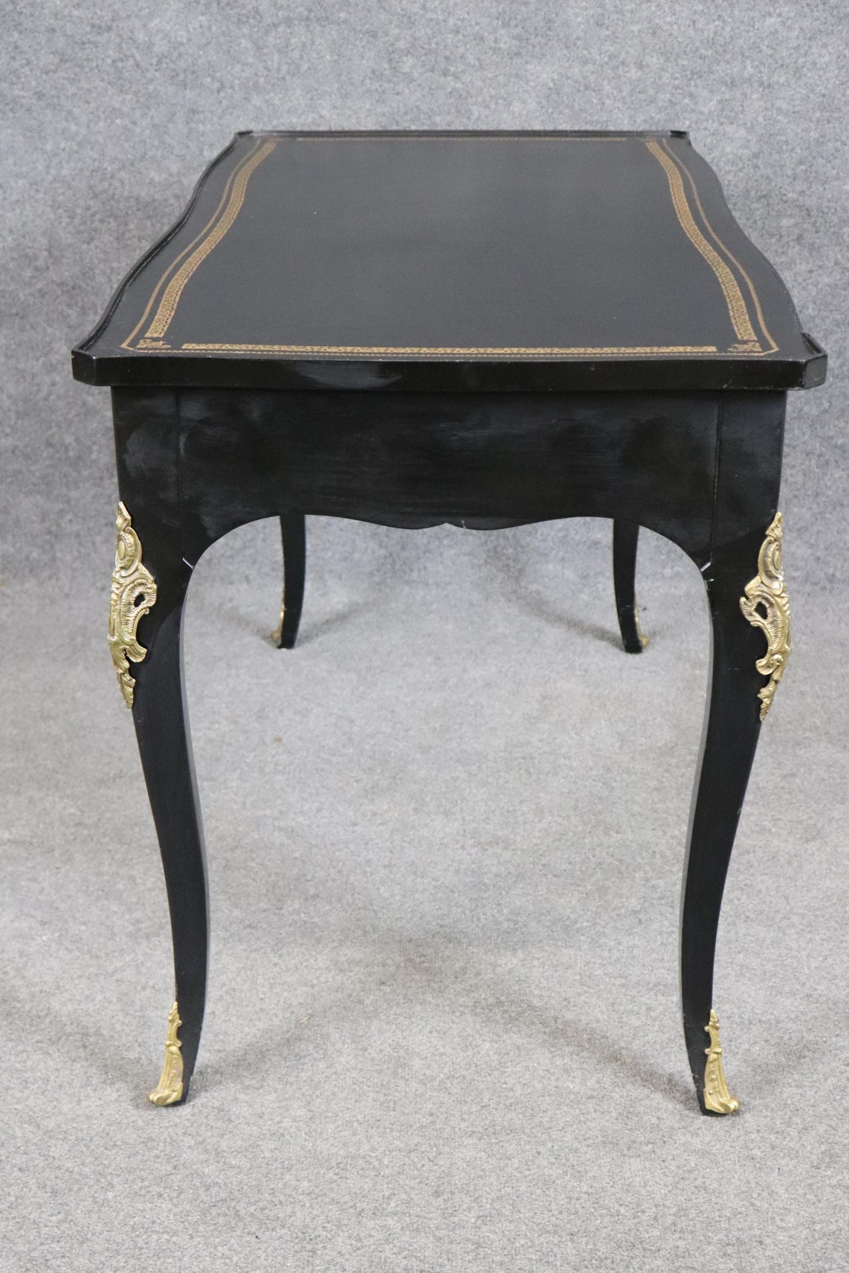 Vintage Louis XV Style Ebonized Desk by Bodart: Brass Mounted Writing Desk - Image 3