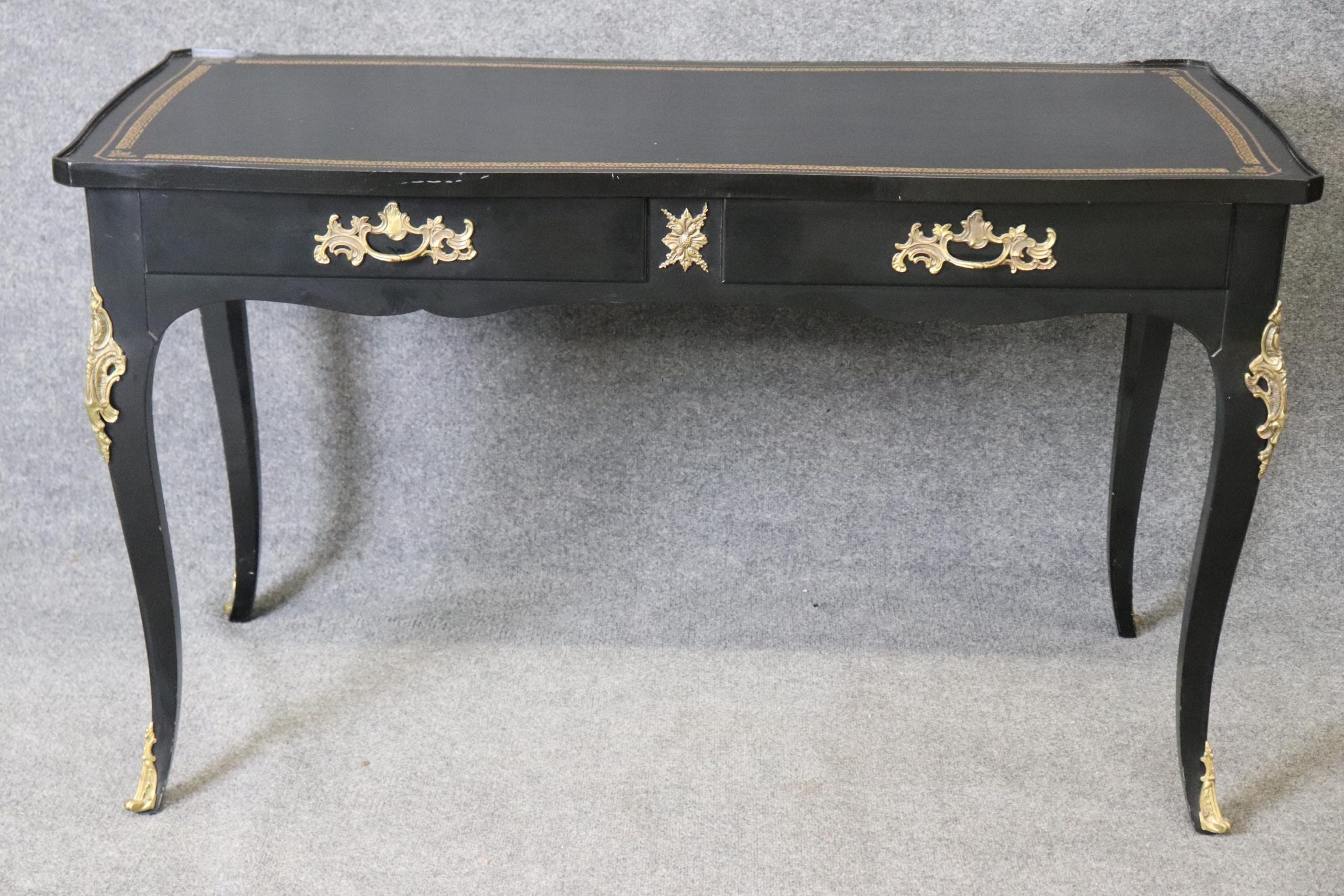 Vintage Louis XV Style Ebonized Desk by Bodart: Brass Mounted Writing Desk - Image 2