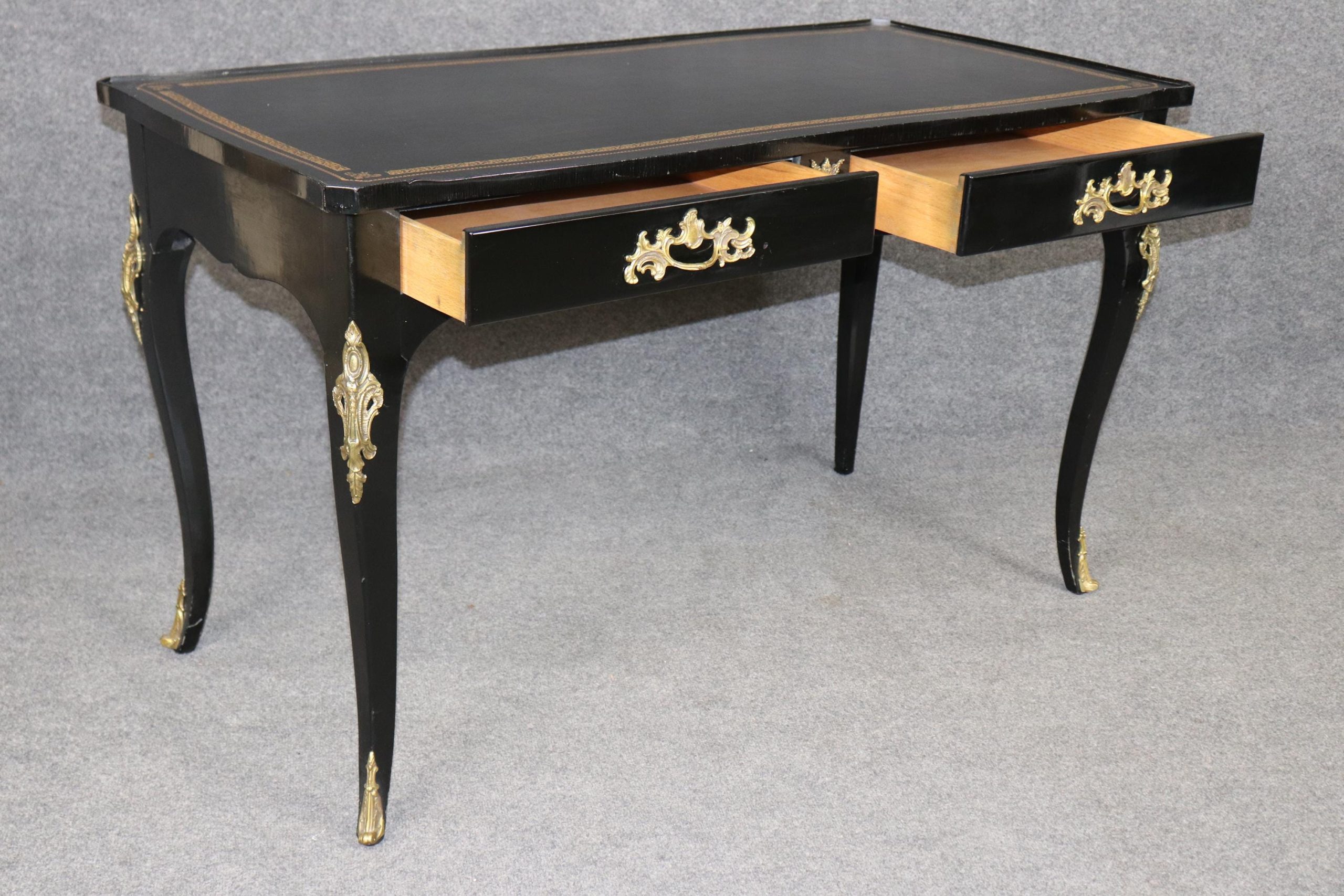 Vintage Louis XV Style Ebonized Desk by Bodart: Brass Mounted Writing Desk - Image 4