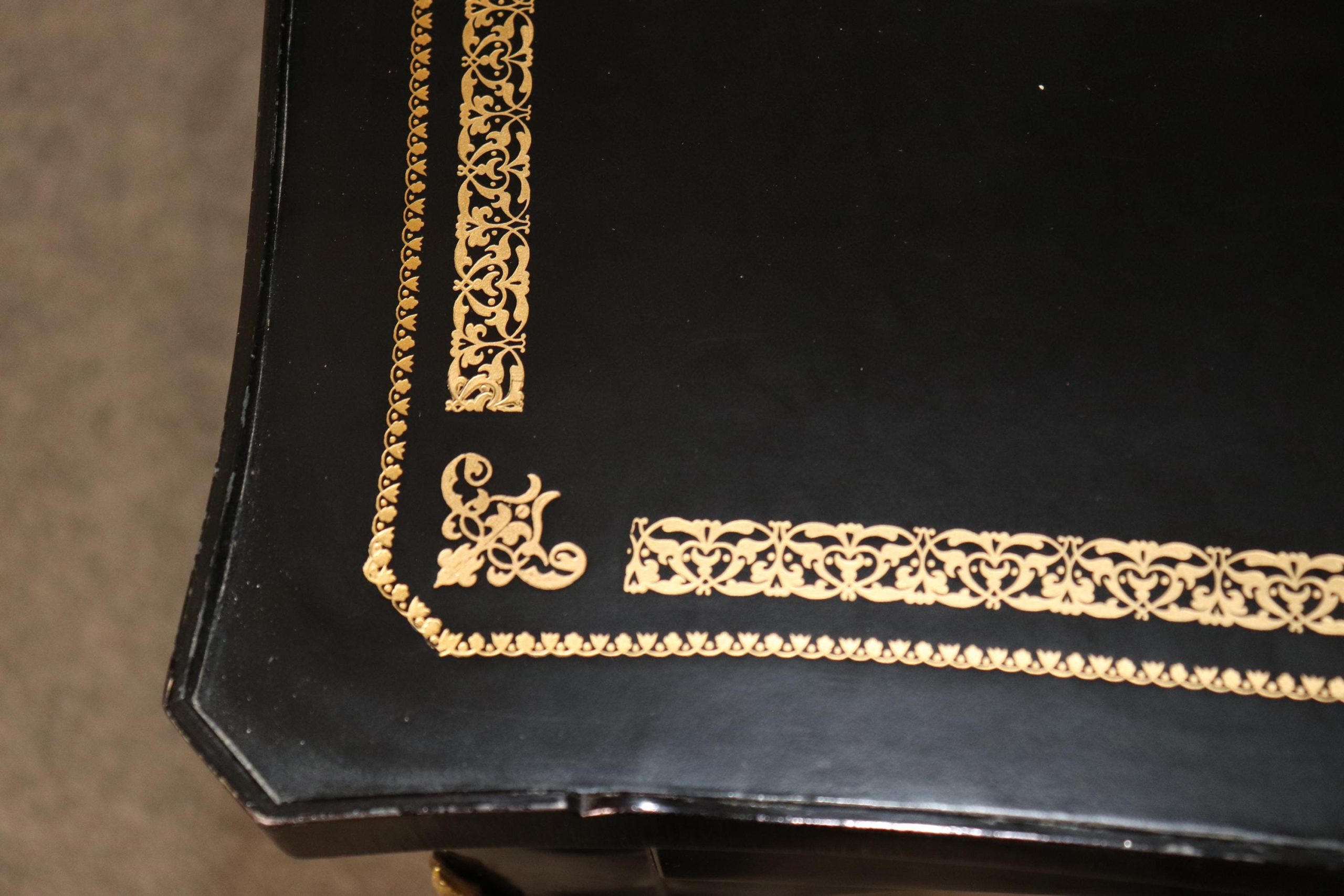 Vintage Louis XV Style Ebonized Desk by Bodart: Brass Mounted Writing Desk - Image 6