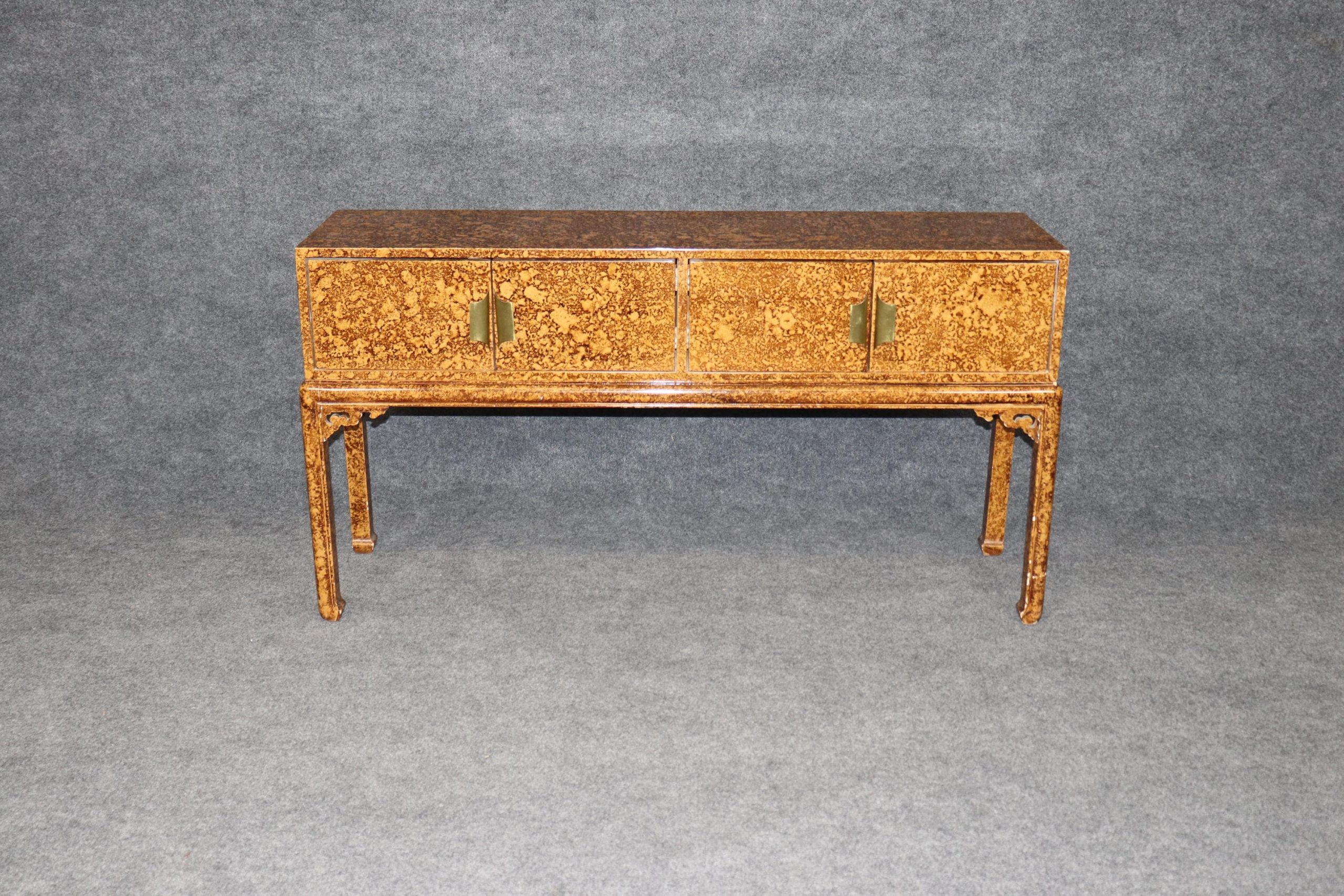 Vintage Hollywood Regency Style Faux Tortoise Shell Brass Mounted Server, Sideboard