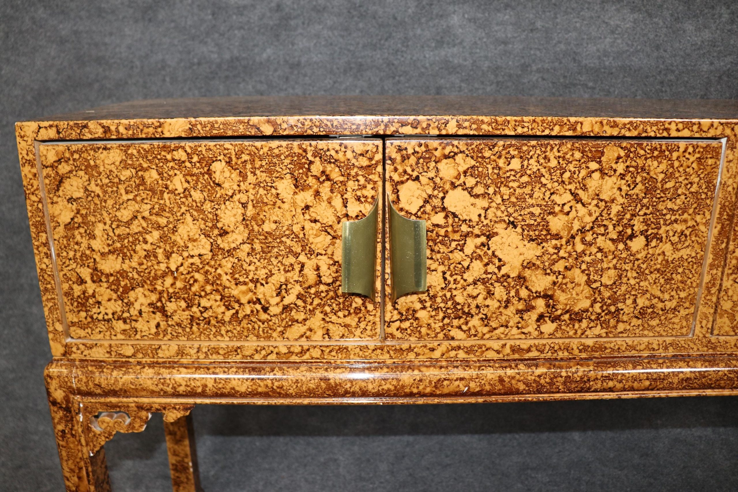 Vintage Hollywood Regency Style Faux Tortoise Shell Brass Mounted Server, Sideboard - Image 7