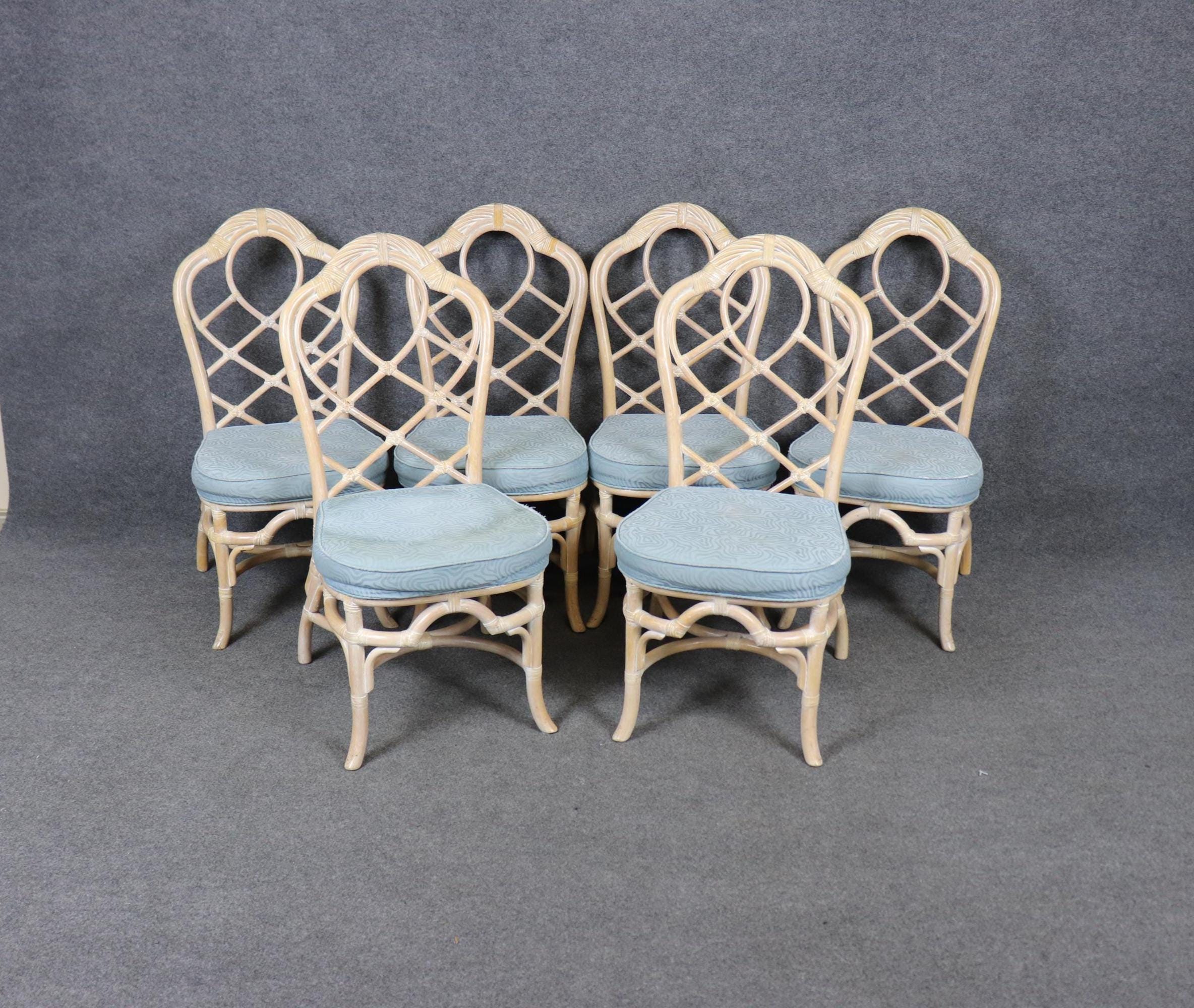 6 Lane Venture Bamboo Distressed Paint Decorated Dining Chairs, Vintage Chairs