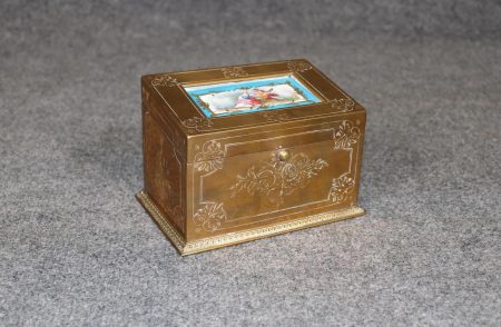 Antique French Napoleonic Style Bronze Box with Sévres Attr. Inset plaque, Trinket Box