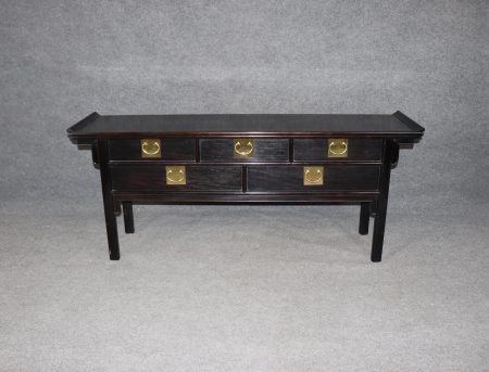 Vintage Century Chin Hua Chinoiserie Console Table: Dark Mahogany, Brass Hardware