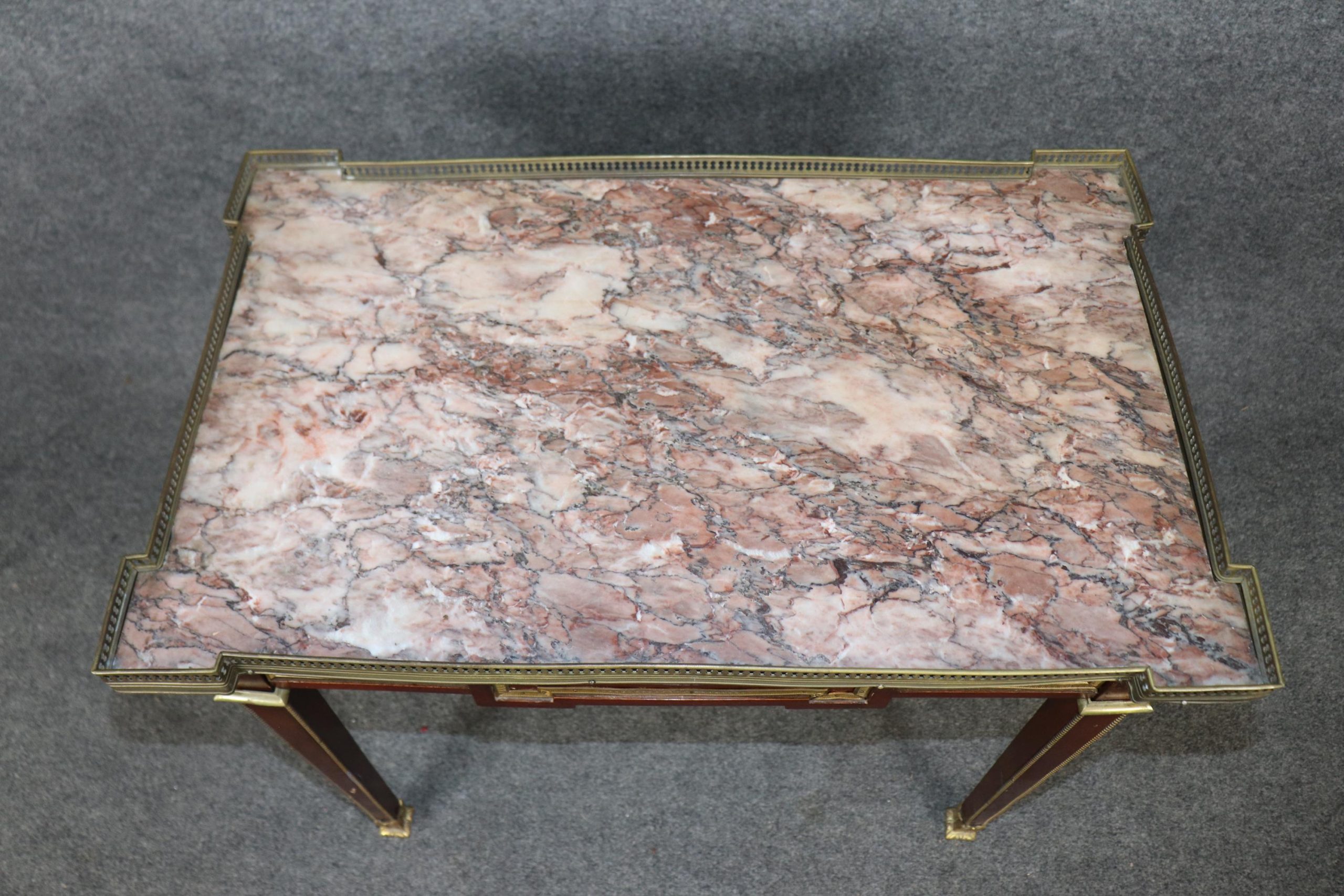 French Louis XVI Style Bronze Mounted Marble Top Accent Table, Side Table - Image 4