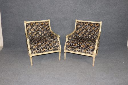 Pair of Louis XVI Style Gilt Carved Bergeres circa 1960s, Armchairs