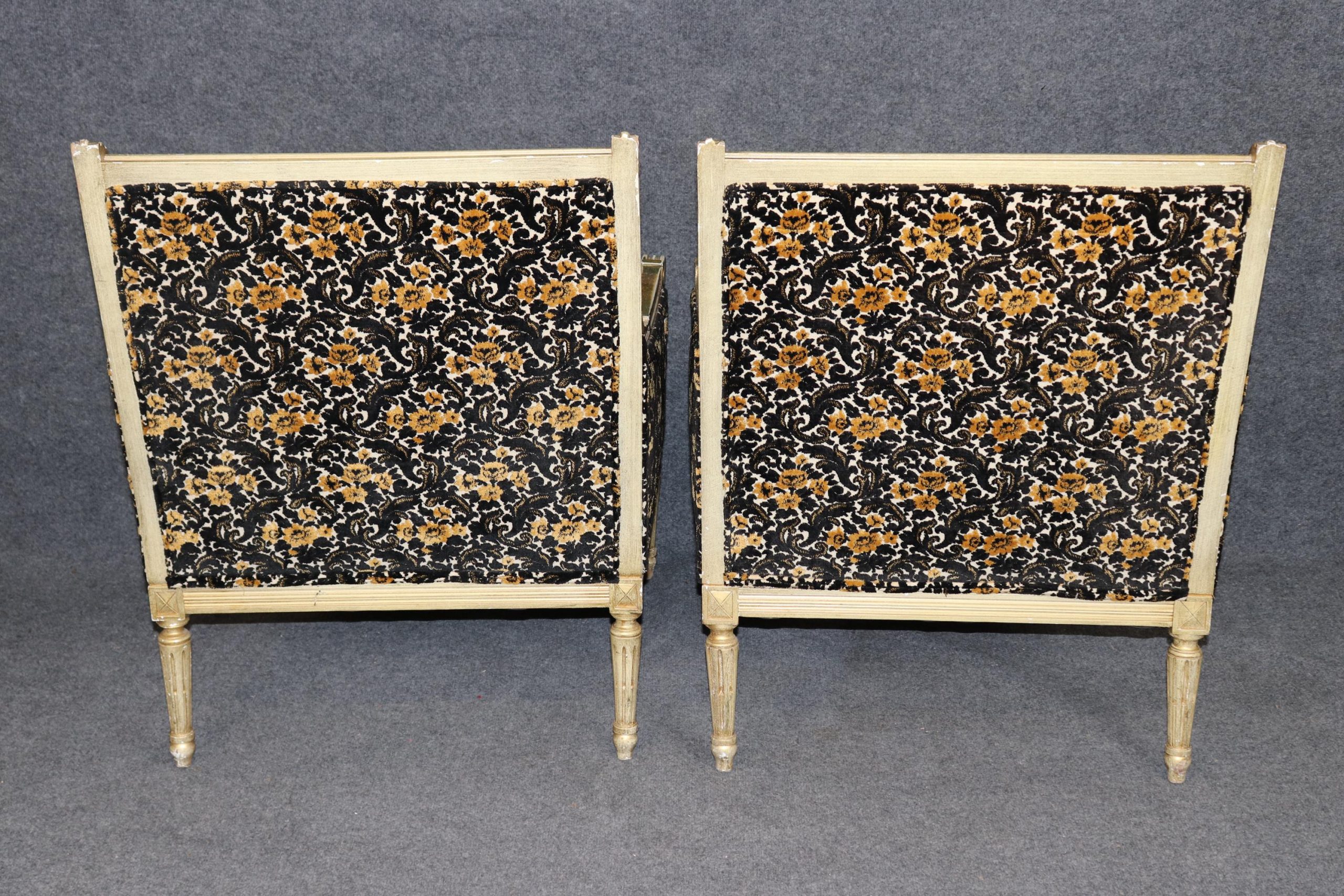 Pair of Louis XVI Style Gilt Carved Bergeres circa 1960s, Armchairs - Image 5