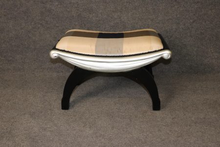 Vintage Art Deco Ebonized and Silver Paint Decorated Bench, Footstool