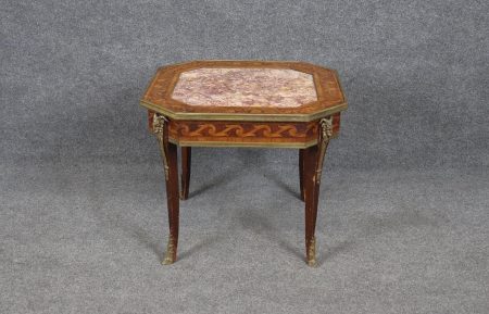 Vintage Louis XV Style Marble Top Accent Table with Rams Head Mounts