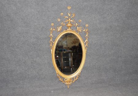 Vintage Italian Louis XVI Style Gold Gilt Floral Mirror, Hanging Mirror