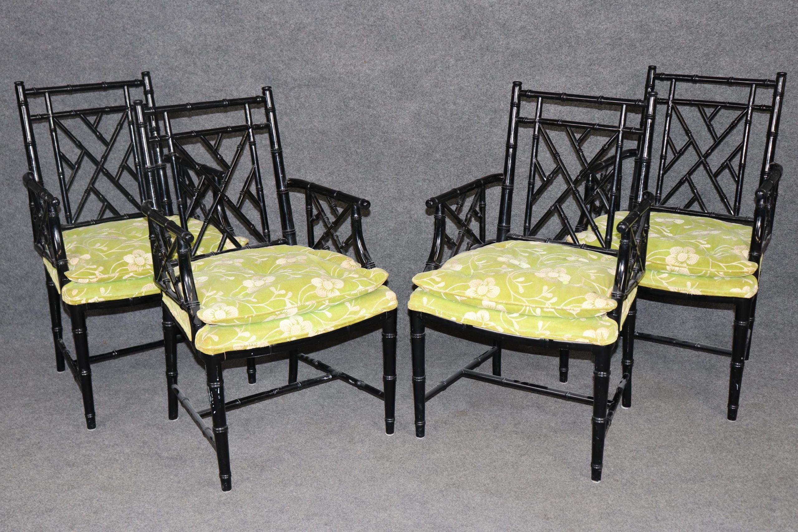 Hollywood Regency Ebonized Armchairs - Set of 4 Vintage Dining Chairs - Image 2