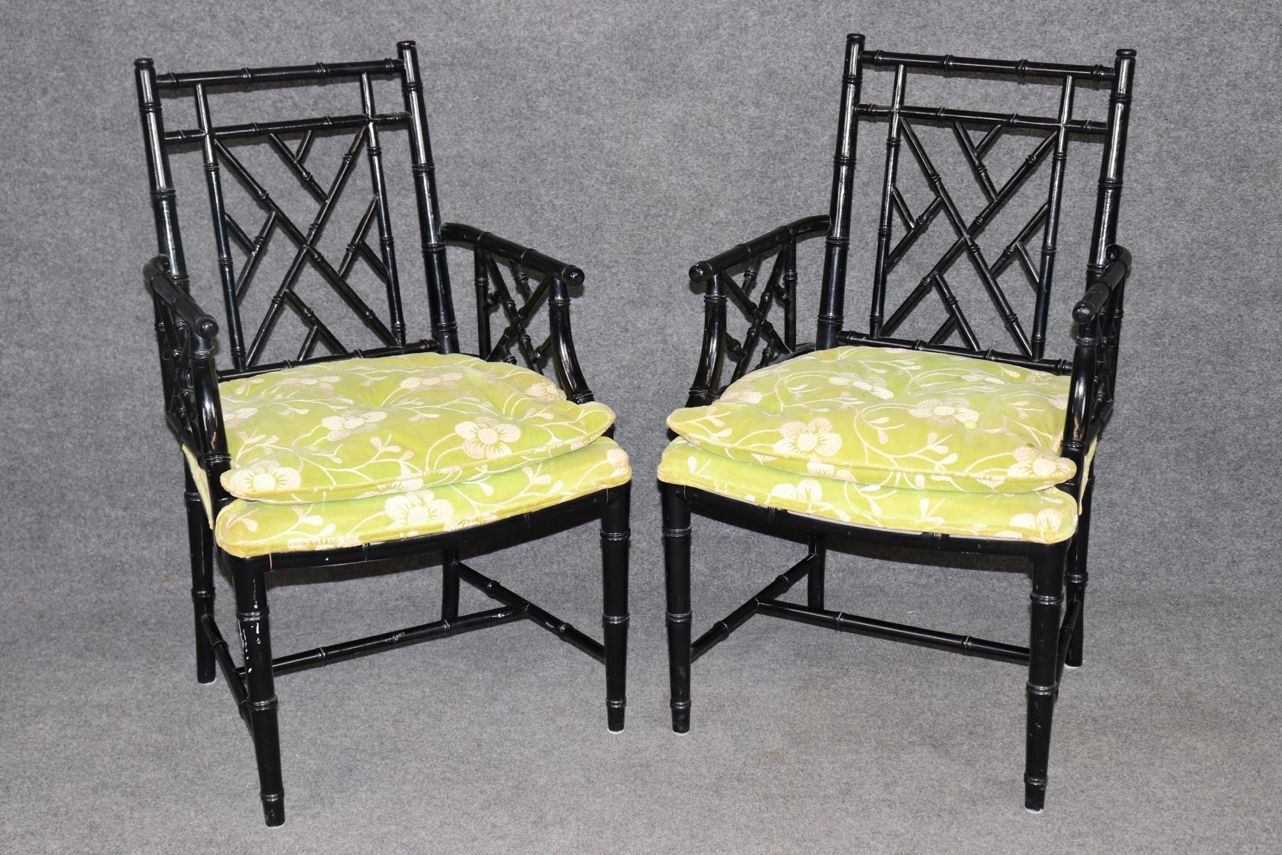 Hollywood Regency Ebonized Armchairs - Set of 4 Vintage Dining Chairs - Image 3