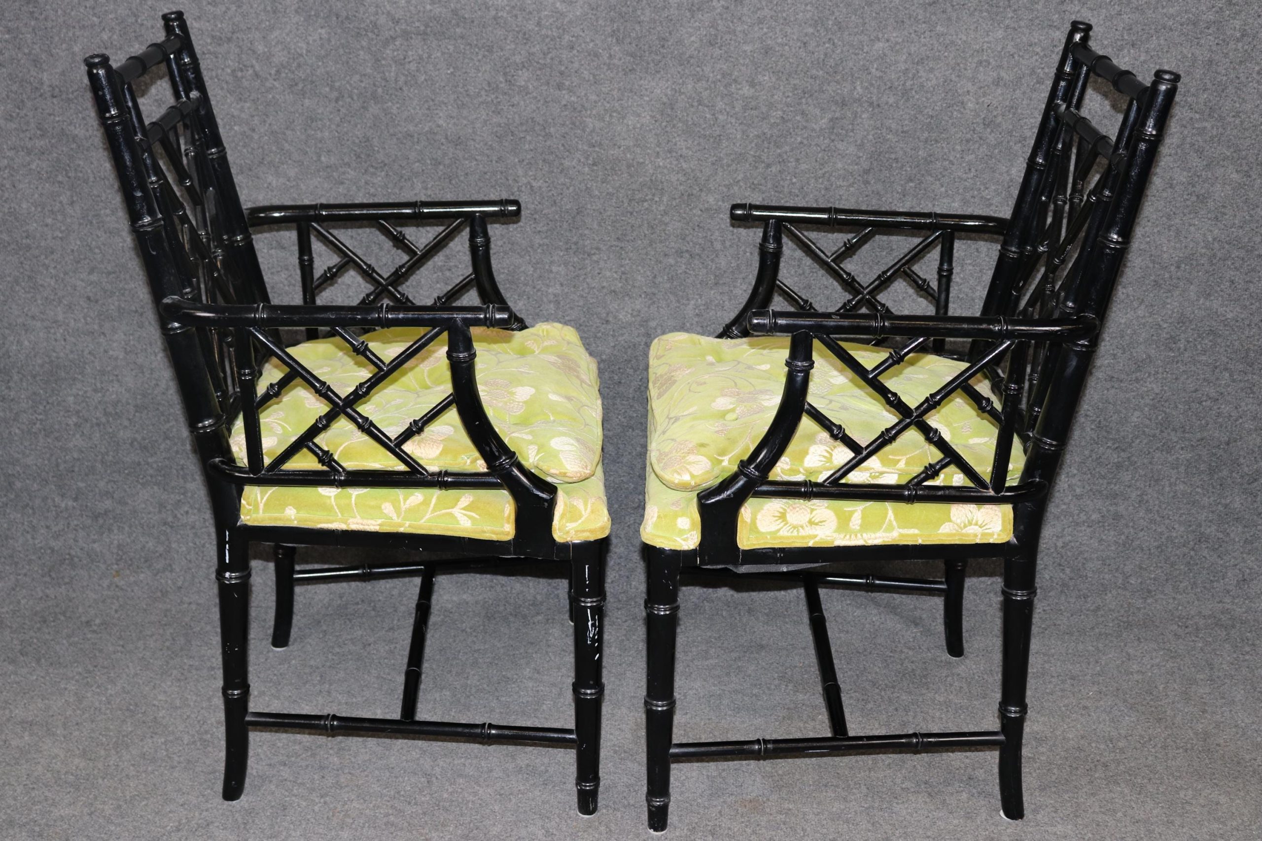 Hollywood Regency Ebonized Armchairs - Set of 4 Vintage Dining Chairs - Image 4