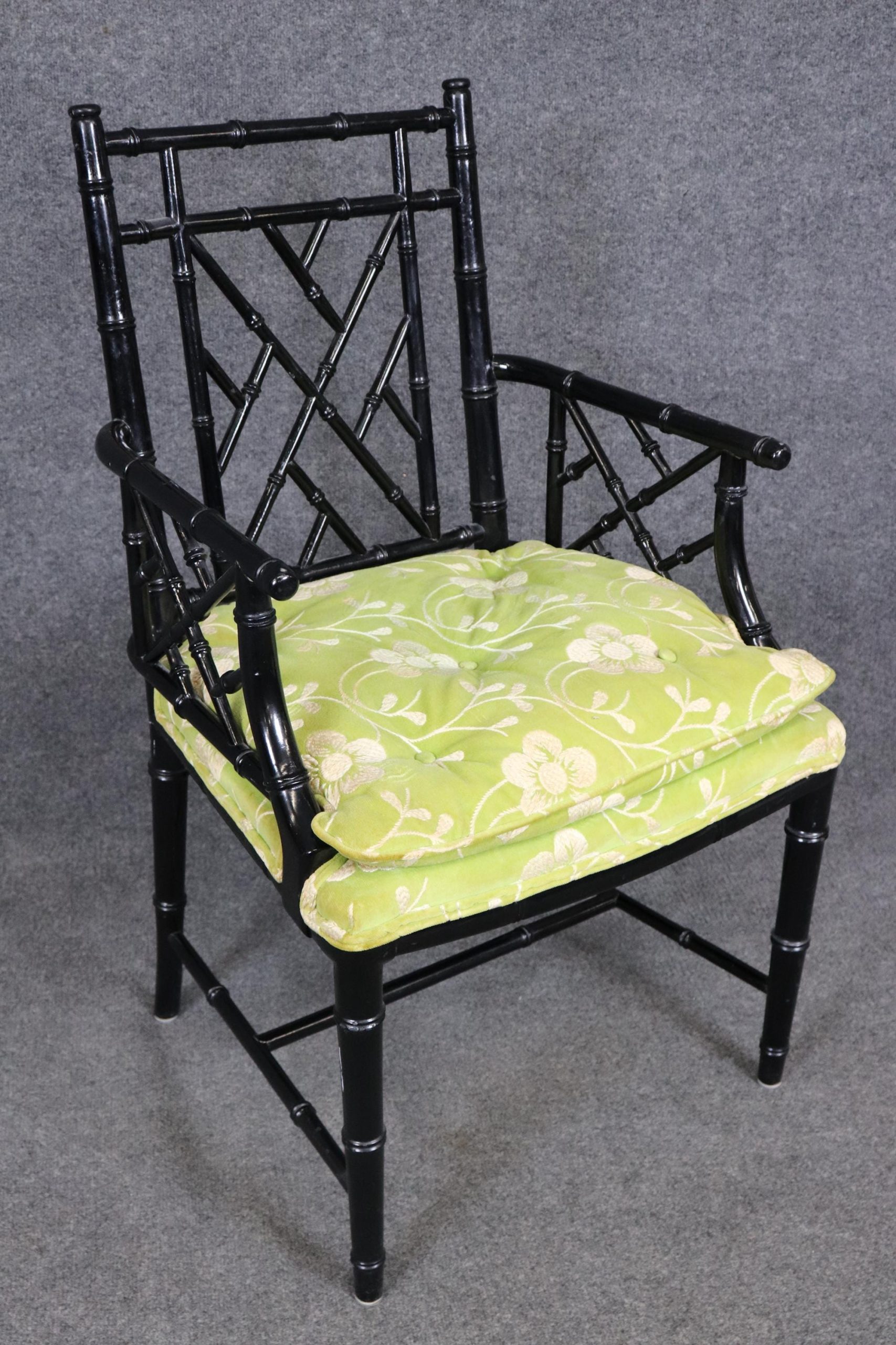Hollywood Regency Ebonized Armchairs - Set of 4 Vintage Dining Chairs - Image 6