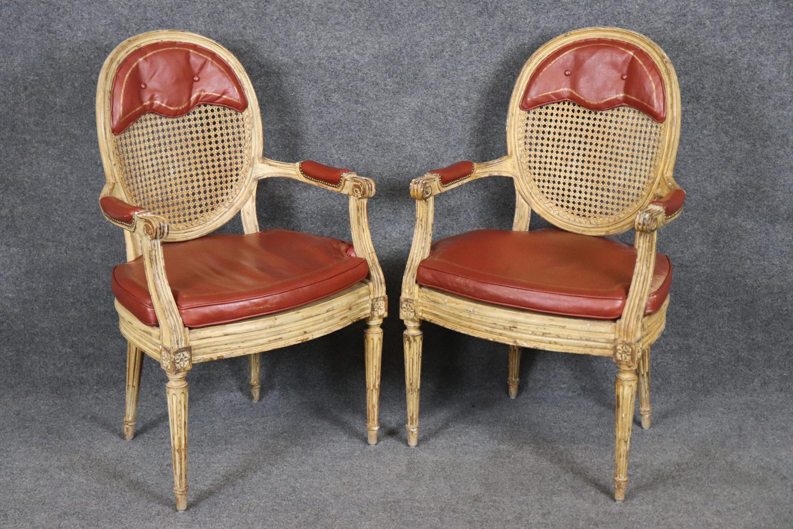 Set of 10 Vintage Louis XVI Style Cane Leather Upholstered Dining Room Chairs, Conference Room Chairs - Image 2