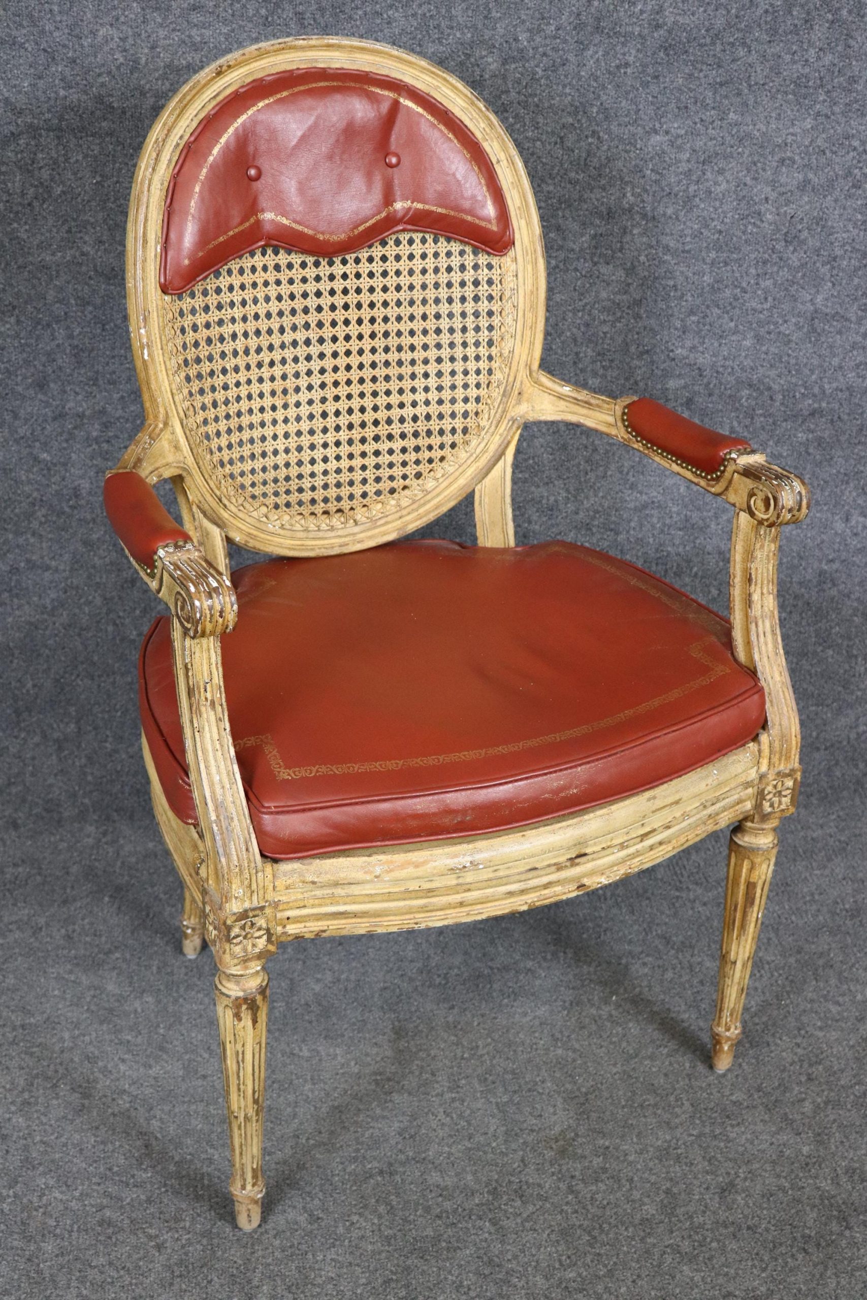 Set of 10 Vintage Louis XVI Style Cane Leather Upholstered Dining Room Chairs, Conference Room Chairs - Image 5