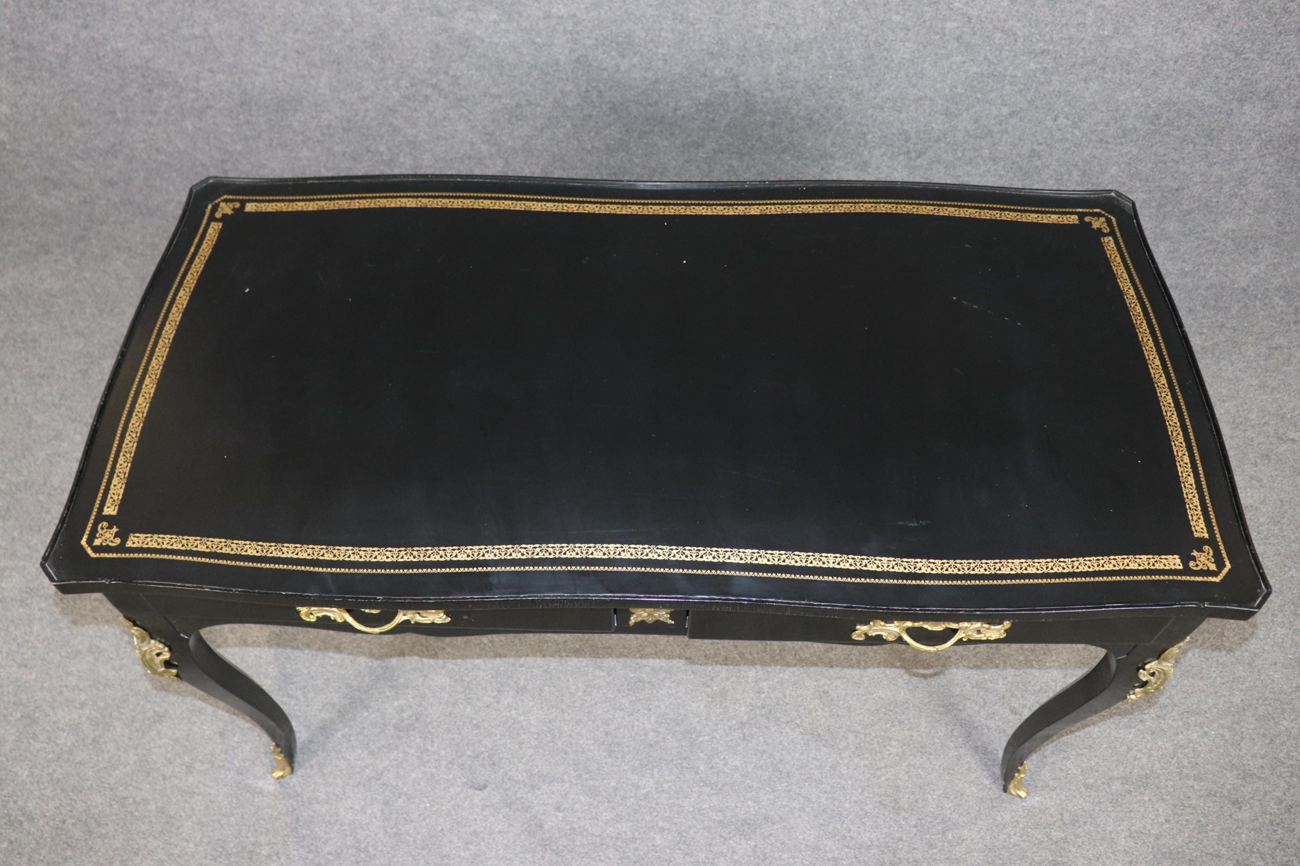Vintage Louis XV Style Ebonized Desk by Bodart: Brass Mounted Writing Desk - Image 5