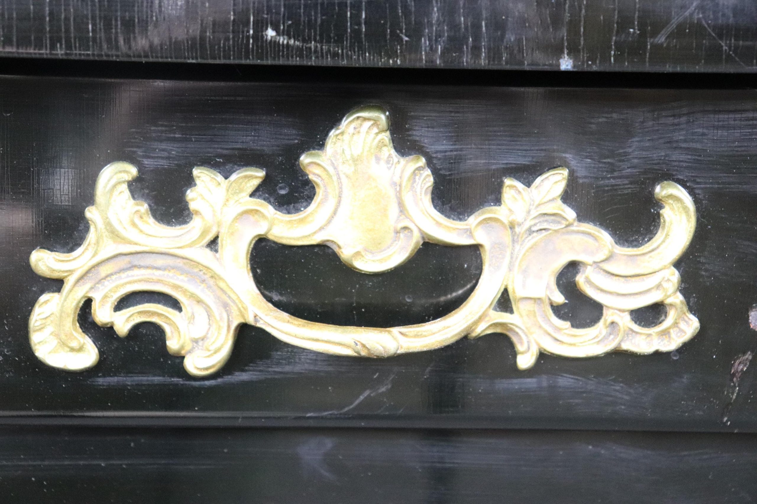 Vintage Louis XV Style Ebonized Desk by Bodart: Brass Mounted Writing Desk - Image 8